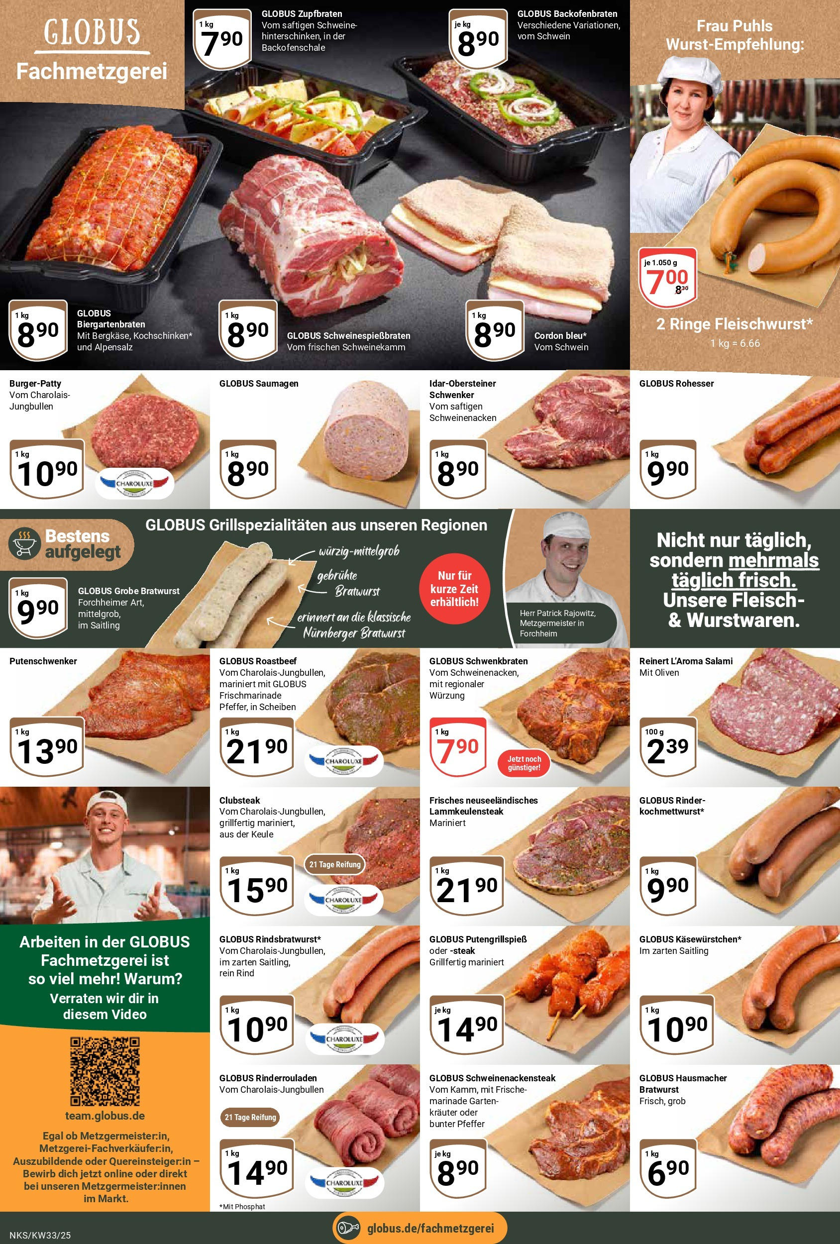 Globus prospekt Neunkirchen	 (ab 11.08.2025) » Angebote online | Seite: 8 | Produkte: Rinderrouladen, Bratwurst, Pfeffer, Salami