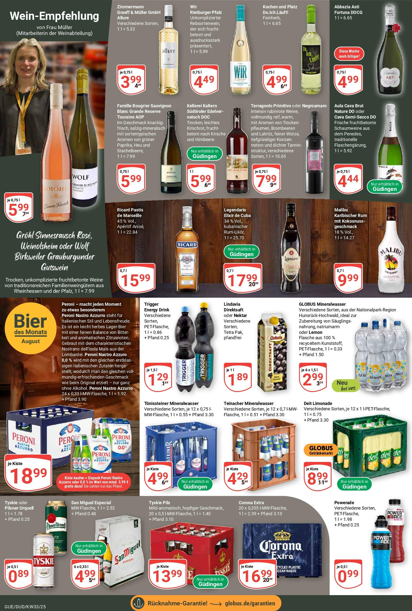 Globus prospekt Saarbrücken-Güdingen	 (ab 11.08.2025) » Angebote online | Seite: 21 | Produkte: Bier, Rum, Limonade, Himbeere