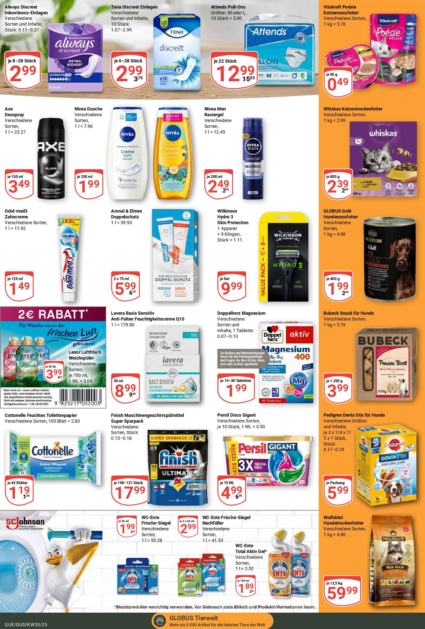 Globus prospekt Saarbrücken-Güdingen	 (ab 11.08.2025) » Angebote online | Seite: 23 | Produkte: Creme, Weichspüler, Pedigree, Feuchtes Toilettenpapier