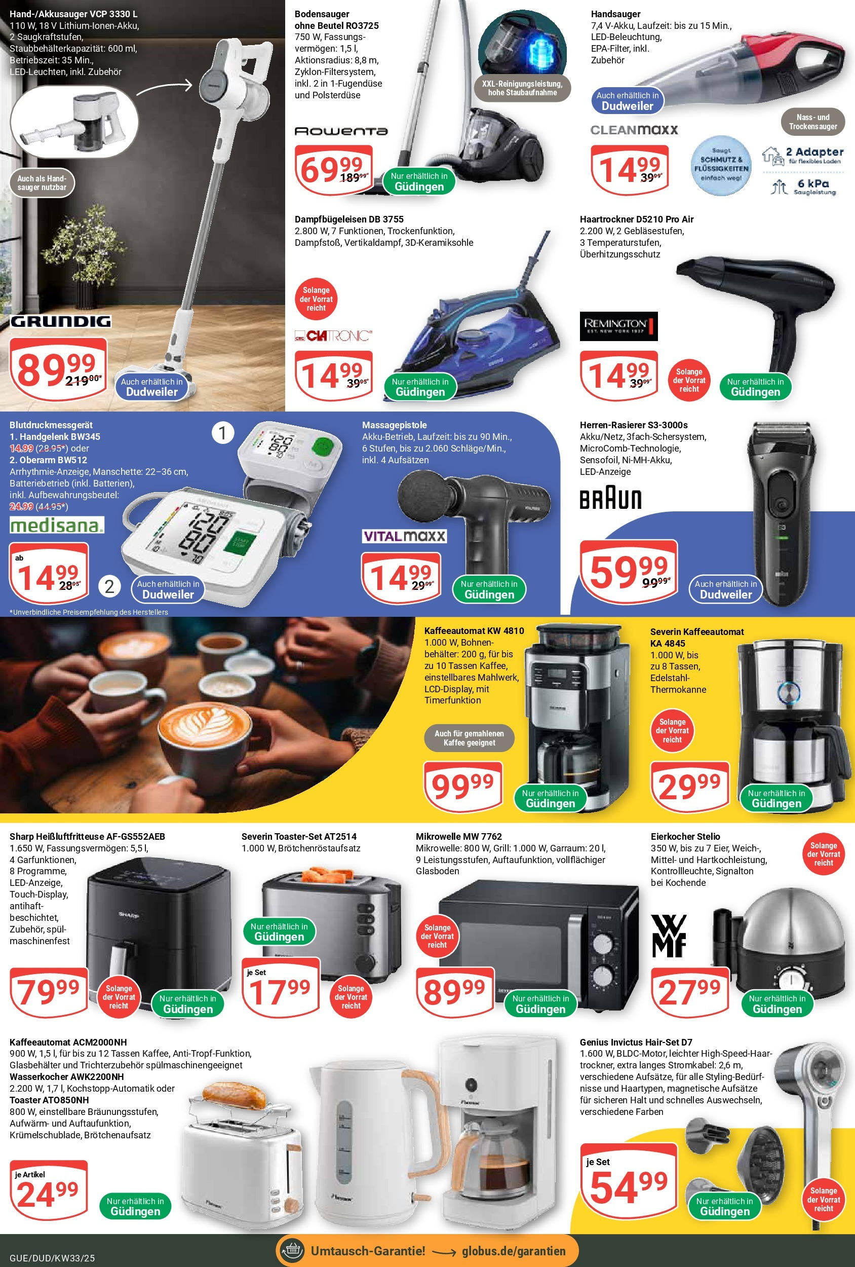 Globus prospekt Saarbrücken-Güdingen	 (ab 11.08.2025) » Angebote online | Seite: 28 | Produkte: Wasserkocher, Haartrockner, Toaster, Massagepistole