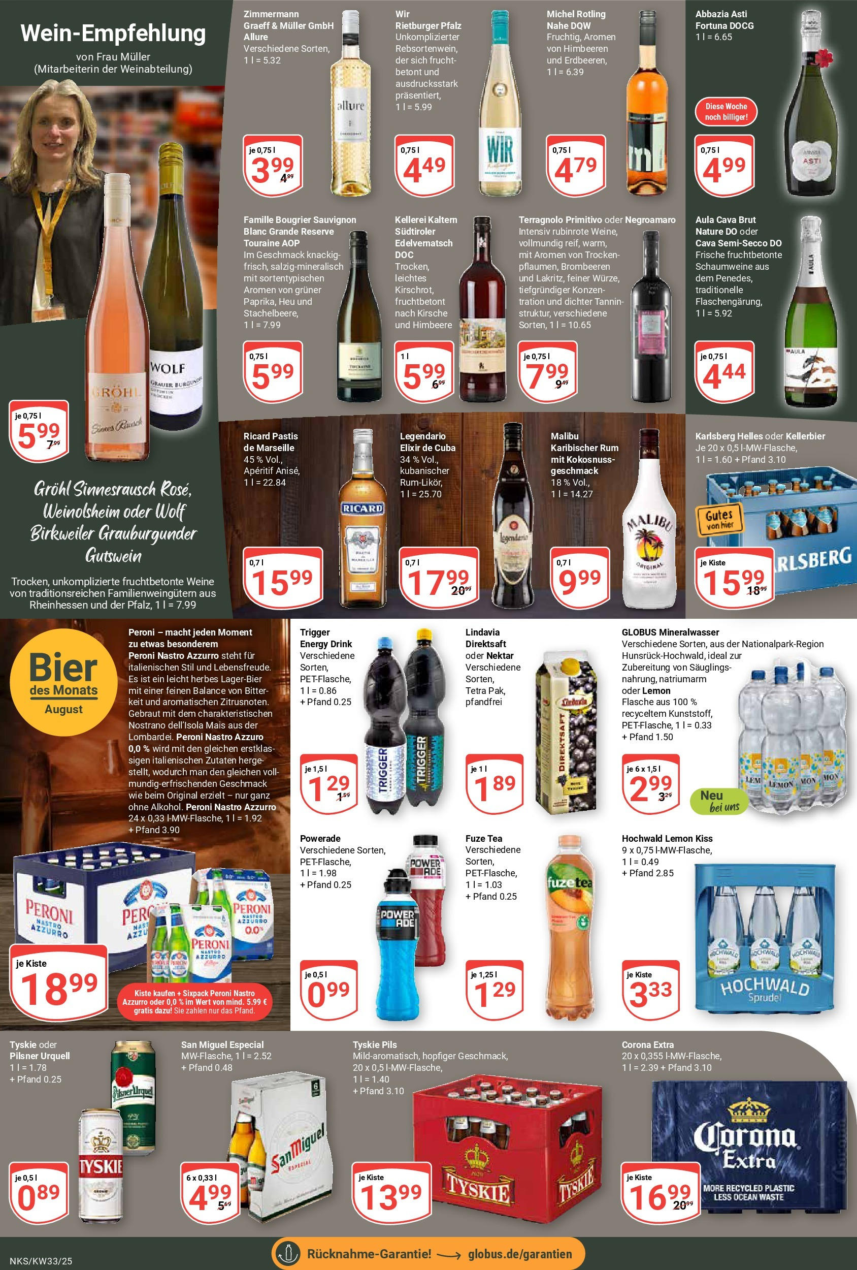 Globus prospekt Neunkirchen	 (ab 11.08.2025) » Angebote online | Seite: 16 | Produkte: Himbeeren, Tyskie, Mineralwasser, Powerade
