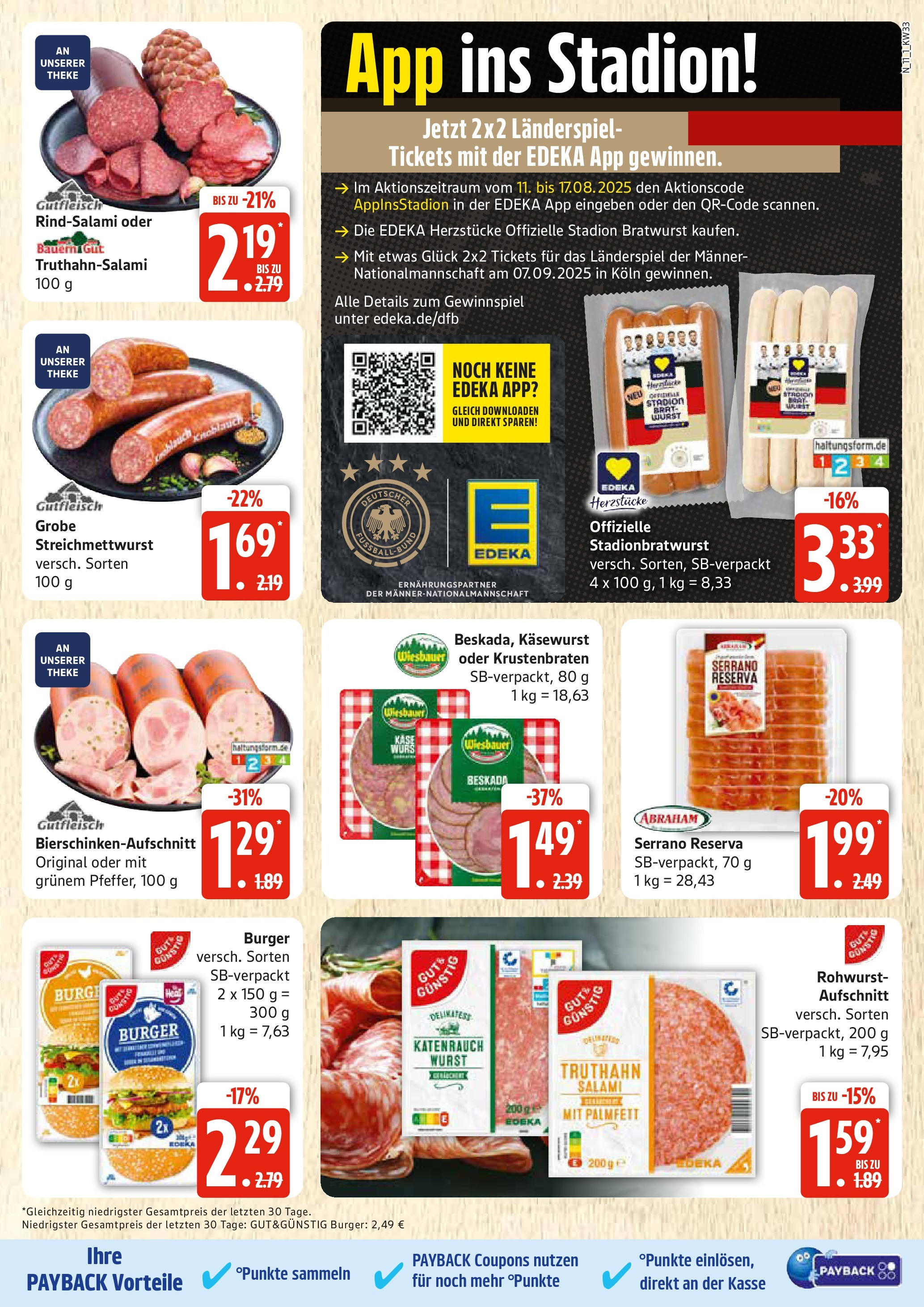 Edeka prospekt Rostock (ab 11.08.2025) » Angebote Online | Seite: 11 | Produkte: Käse, Burger, Wurst, Salami Edeka prospekt Rostock (ab 11.08.2025) » Angebote Online | Seite: 11 | Produkte: Käse, Burger, Wurst, Salami