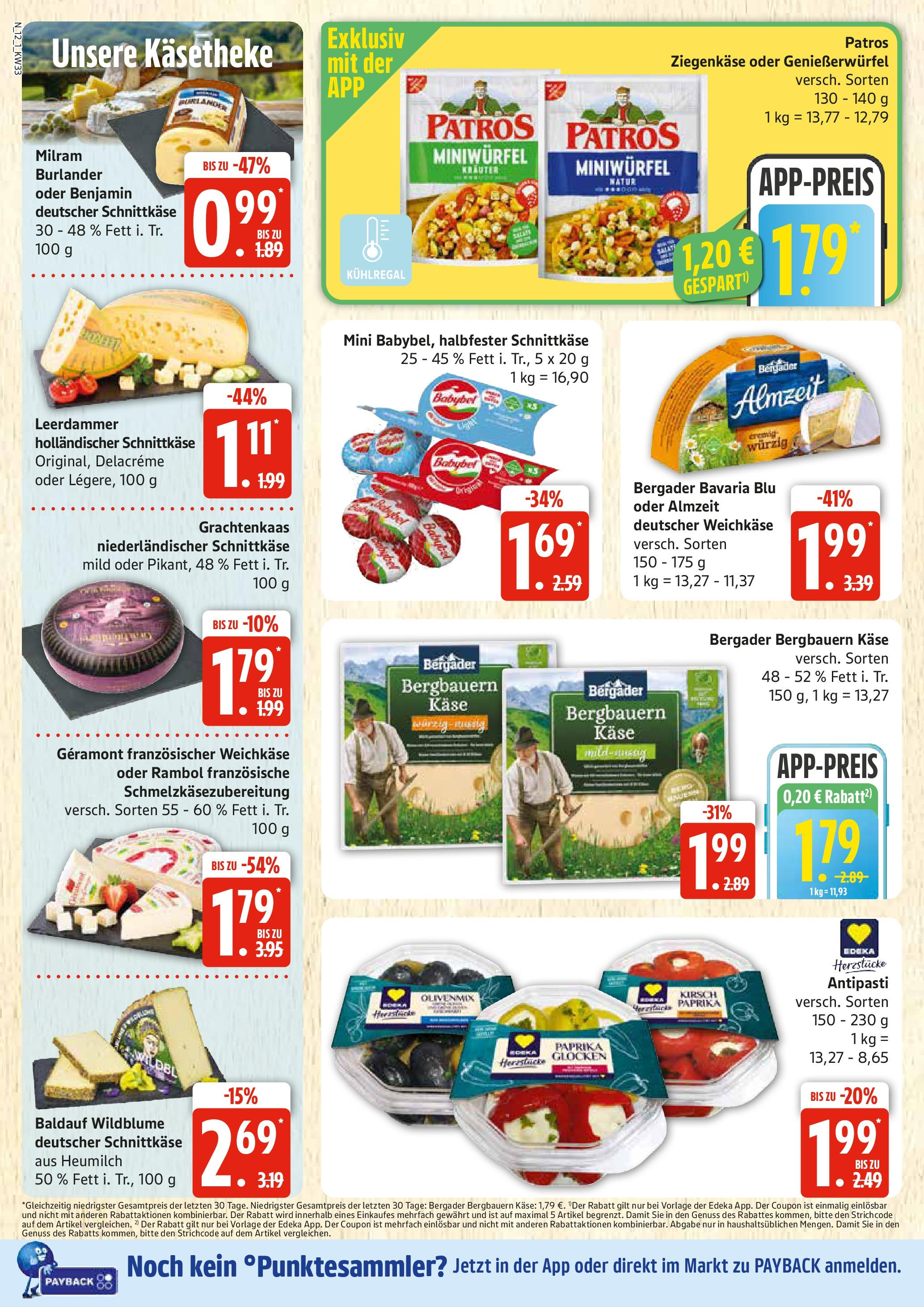Edeka prospekt Rostock (ab 11.08.2025) » Angebote Online | Seite: 12 | Produkte: Patros, Leerdammer, Milram, Babybel Edeka prospekt Rostock (ab 11.08.2025) » Angebote Online | Seite: 12 | Produkte: Patros, Leerdammer, Milram, Babybel