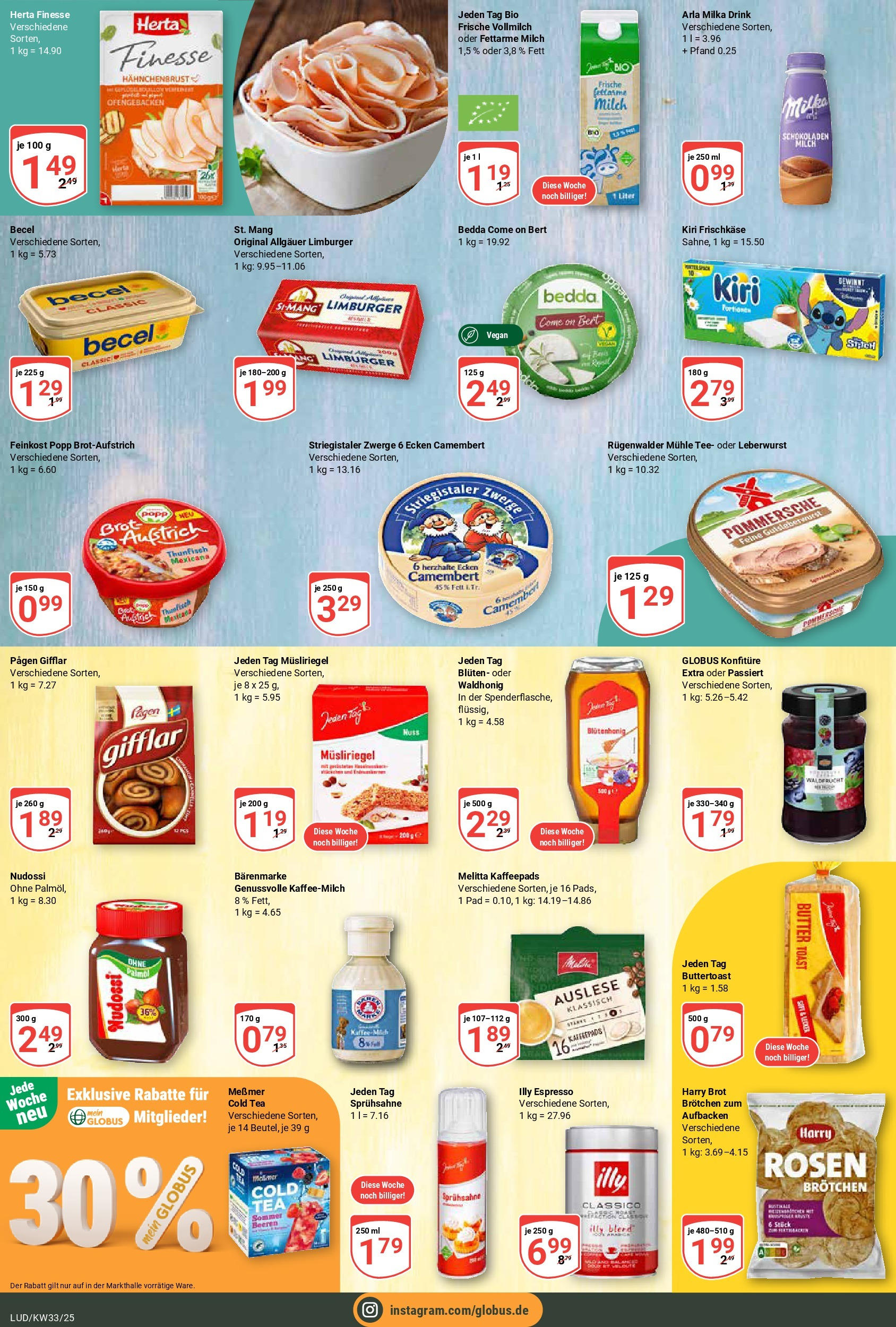Globus prospekt Ludwigshafen-Oggersheim	 (ab 11.08.2025) » Angebote online | Seite: 15 | Produkte: Milka, Brot, Herta finesse, Hahnchenbrust