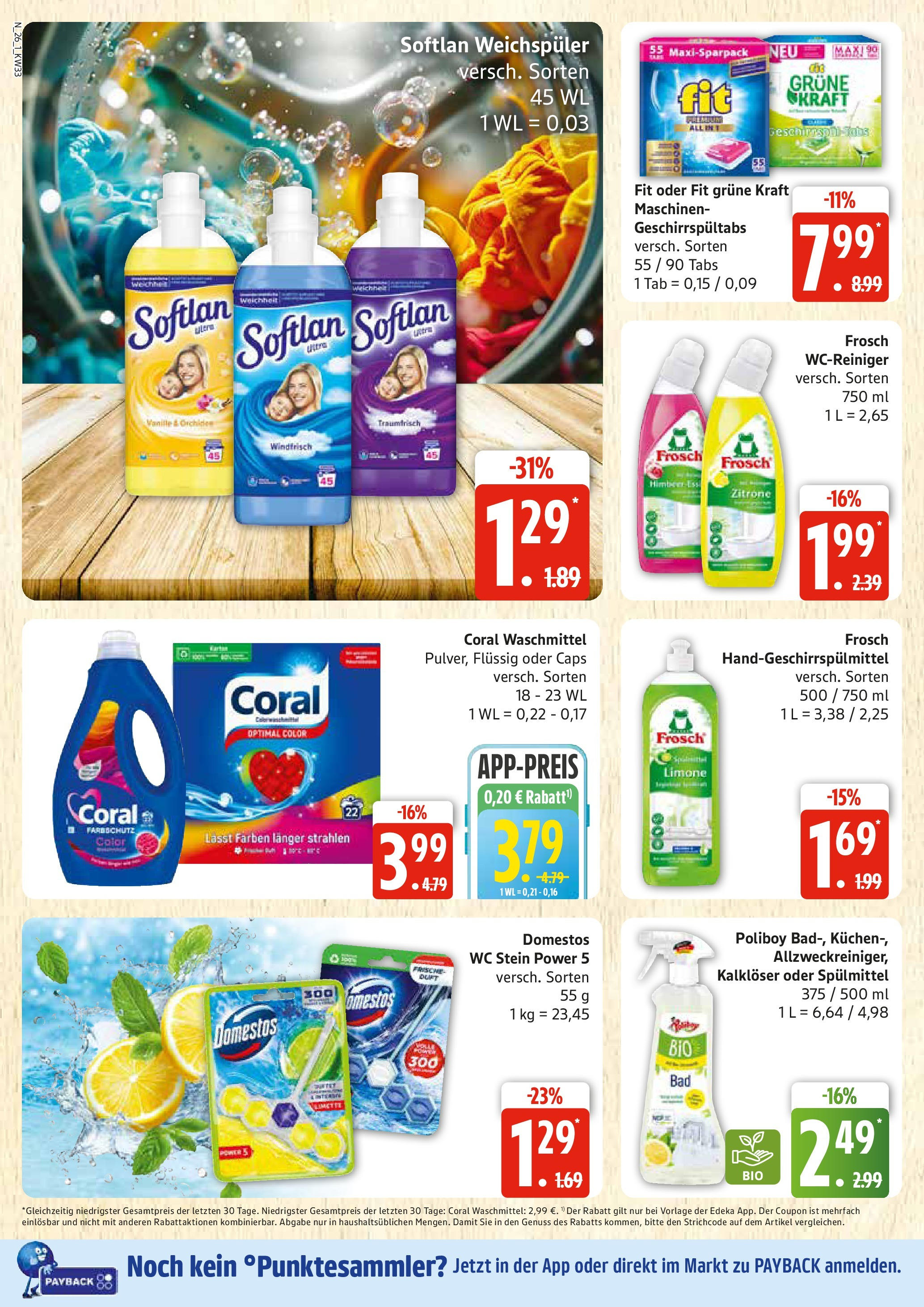 Edeka prospekt Rostock (ab 11.08.2025) » Angebote Online | Seite: 26 | Produkte: Coral, Waschmittel, WC Stein, Limette Edeka prospekt Rostock (ab 11.08.2025) » Angebote Online | Seite: 26 | Produkte: Coral, Waschmittel, WC Stein, Limette