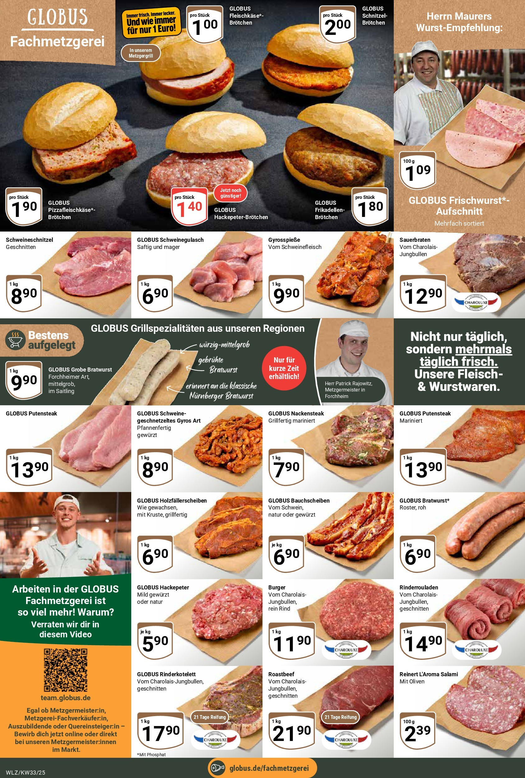 Globus prospekt Weischlitz	 (ab 11.08.2025) » Angebote online | Seite: 8 | Produkte: Rinderrouladen, Schnitzel, Schweinefleisch, Fleisch