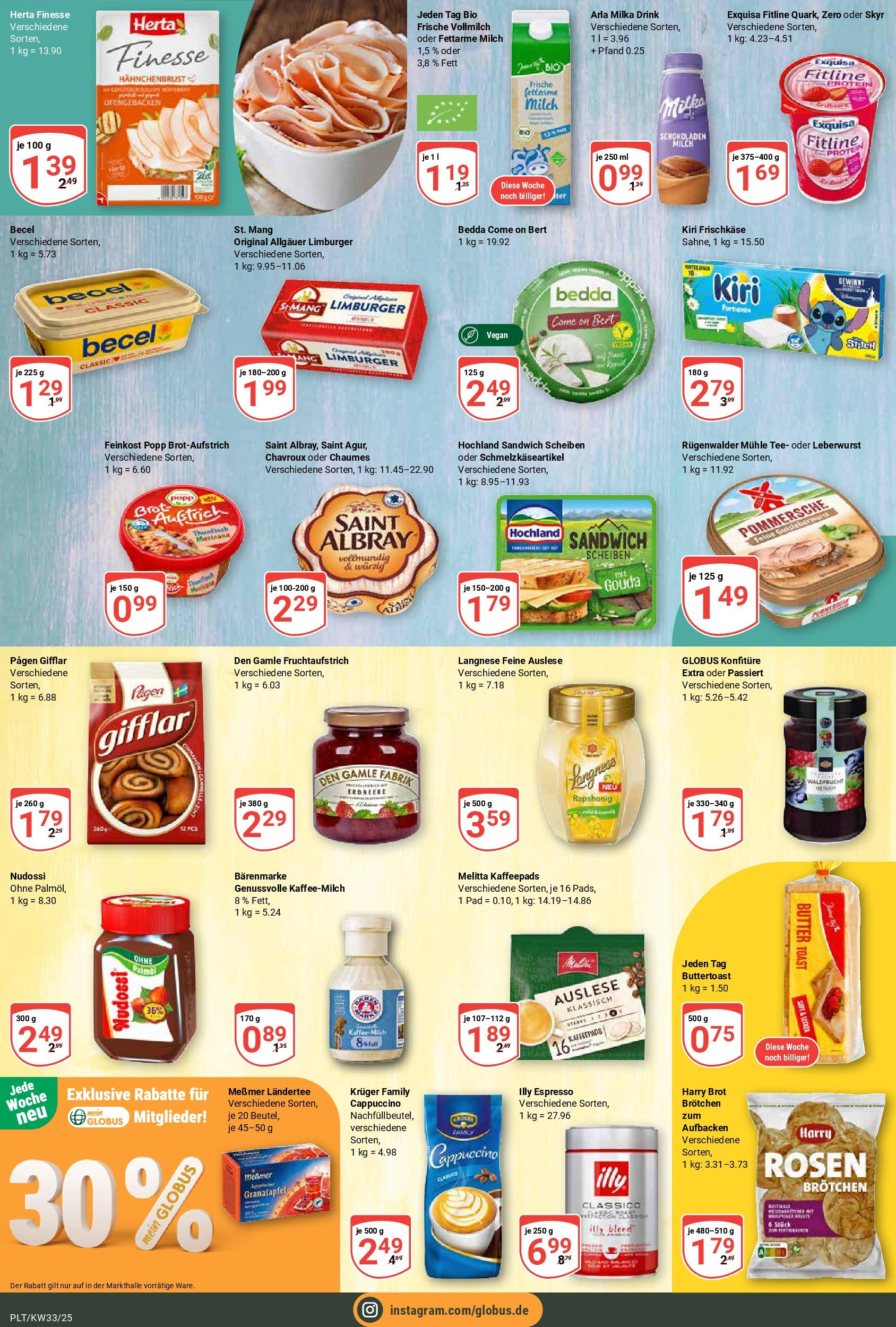 Globus prospekt Plattling (ab 11.08.2025) » Angebote ab Montag | Seite: 9 | Produkte: Milch, Messmer, Frischkase, Hahnchenbrust Globus prospekt Plattling (ab 11.08.2025) » Angebote online | Seite: 9 | Produkte: Milch, Messmer, Frischkase, Hahnchenbrust