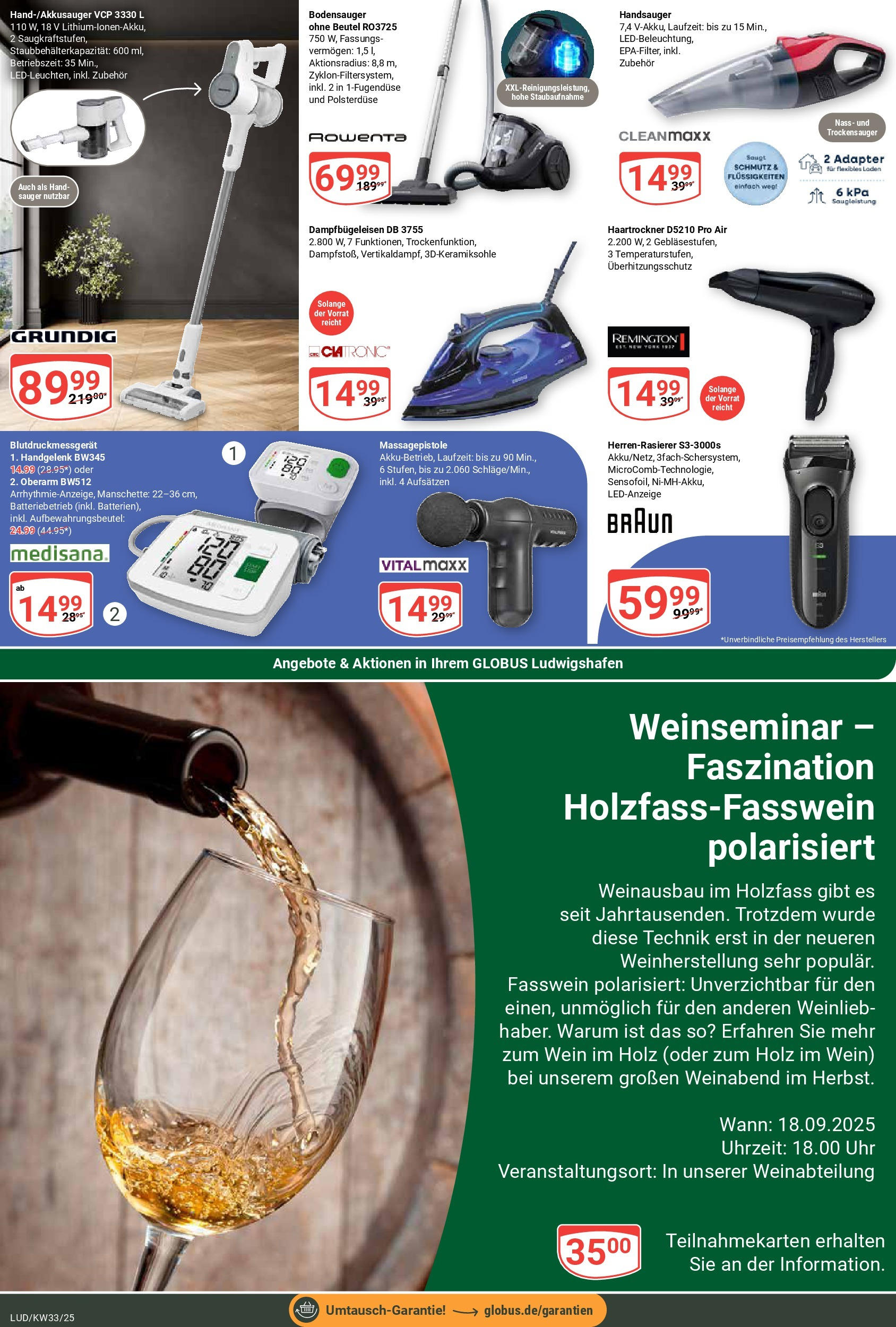Globus prospekt Ludwigshafen-Oggersheim	 (ab 11.08.2025) » Angebote online | Seite: 25 | Produkte: Adapter, Haartrockner, Massagepistole, Wein