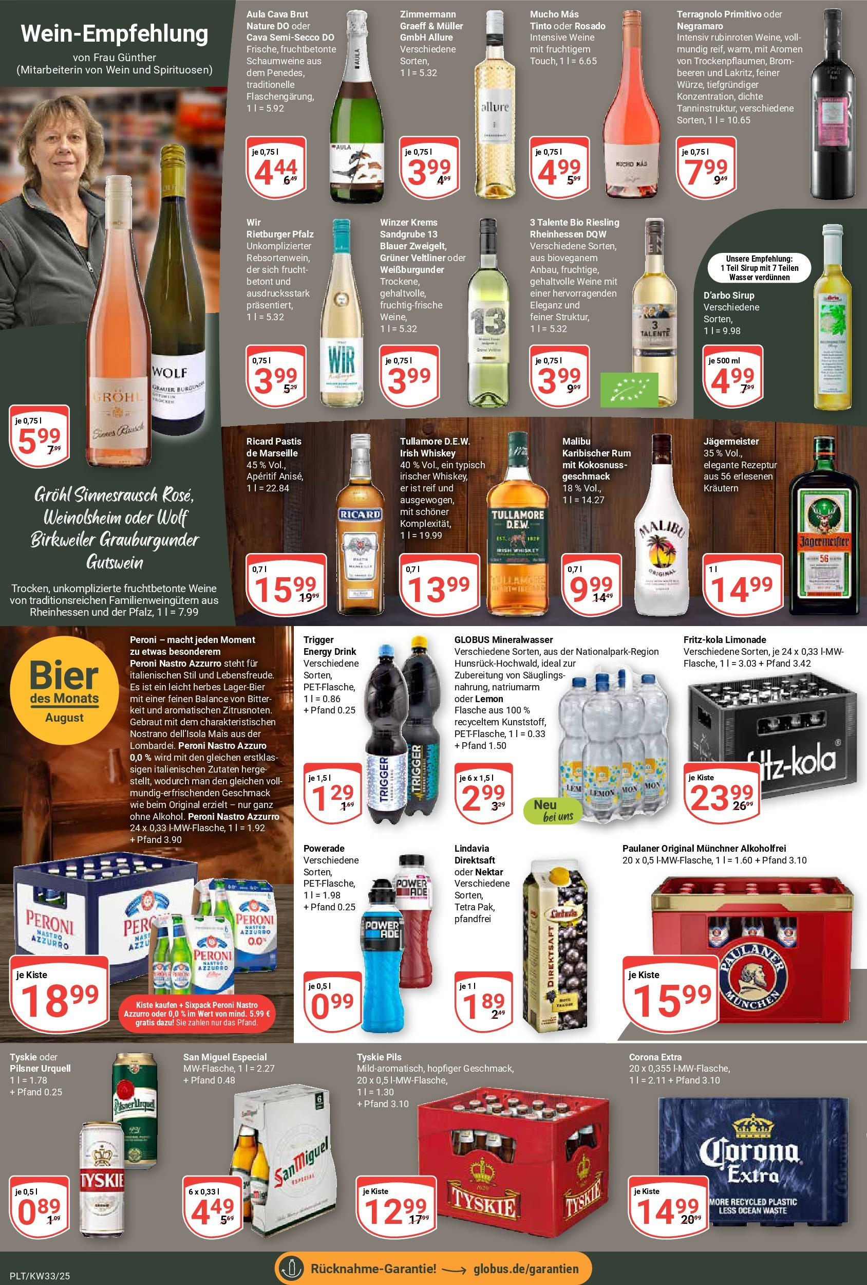 Globus prospekt Plattling (ab 11.08.2025) » Angebote ab Montag | Seite: 14 | Produkte: Tyskie, Rum, Powerade, Paulaner Globus prospekt Plattling (ab 11.08.2025) » Angebote online | Seite: 14 | Produkte: Tyskie, Rum, Powerade, Paulaner