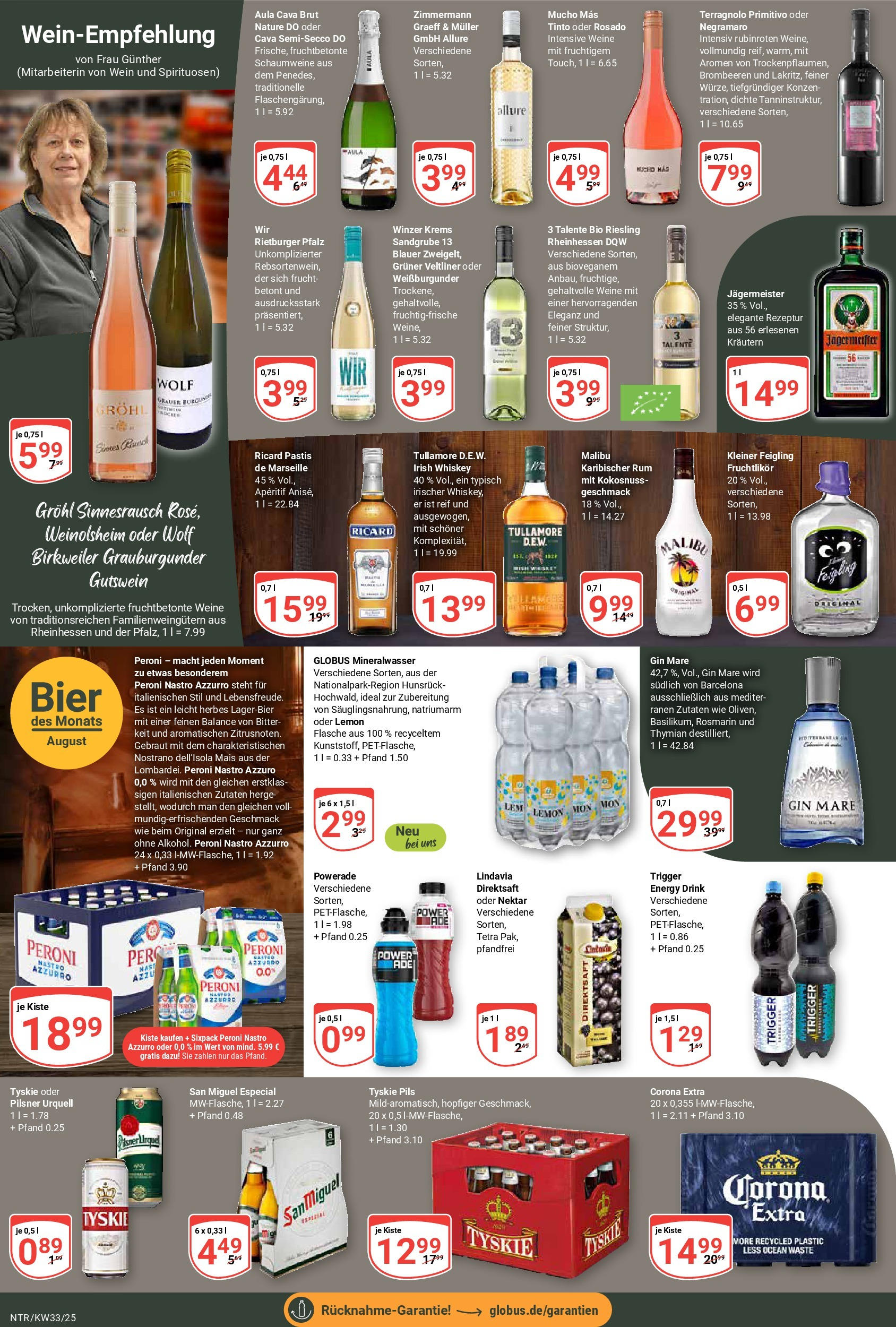 Globus prospekt Neutraubling	 (ab 11.08.2025) » Angebote online | Seite: 14 | Produkte: Energy, Mineralwasser, Powerade, Gin