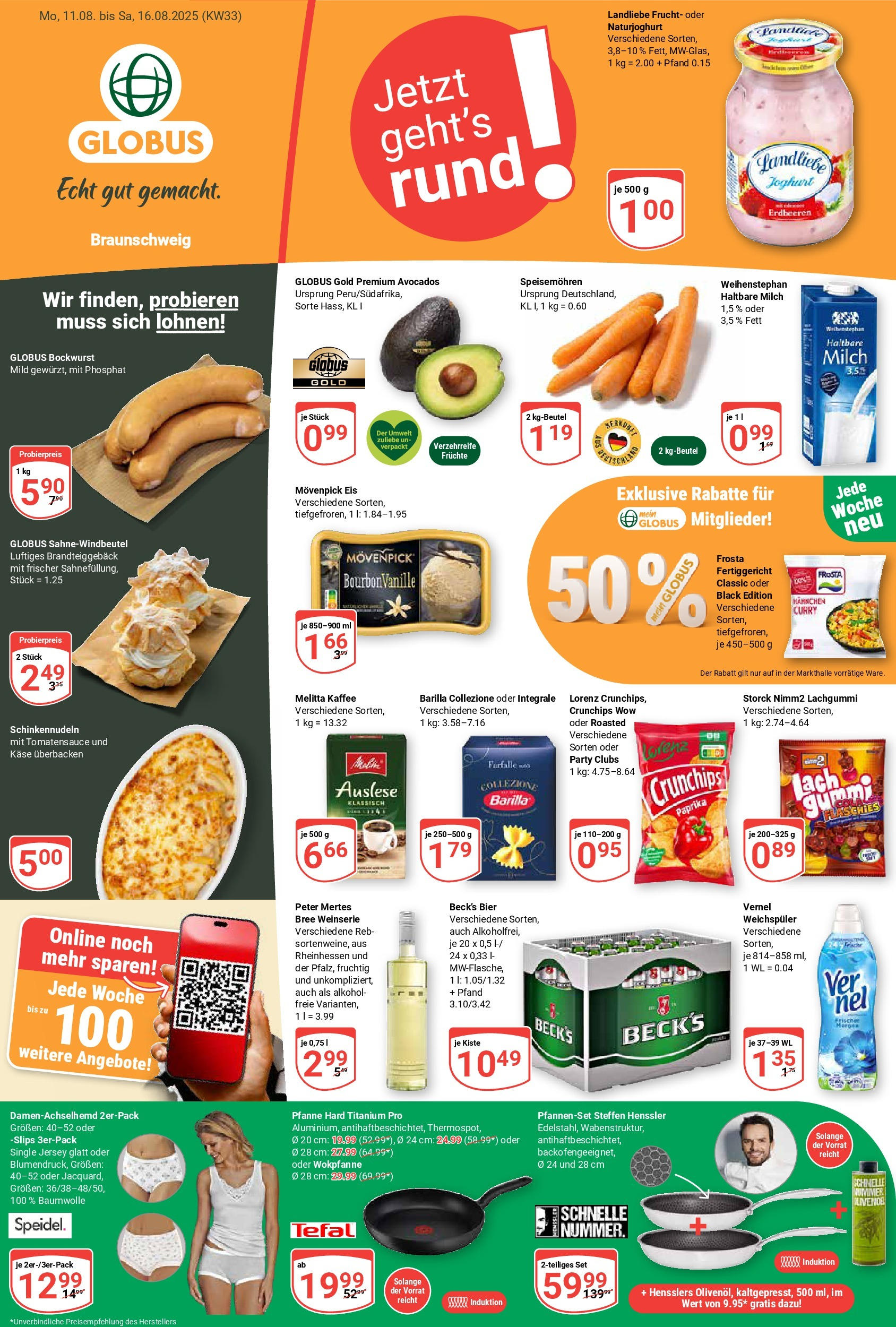 Globus prospekt Braunschweig	 (ab 11.08.2025) » Angebote online | Seite: 1 | Produkte: Milch, Käse, Kaffee, Weichspüler