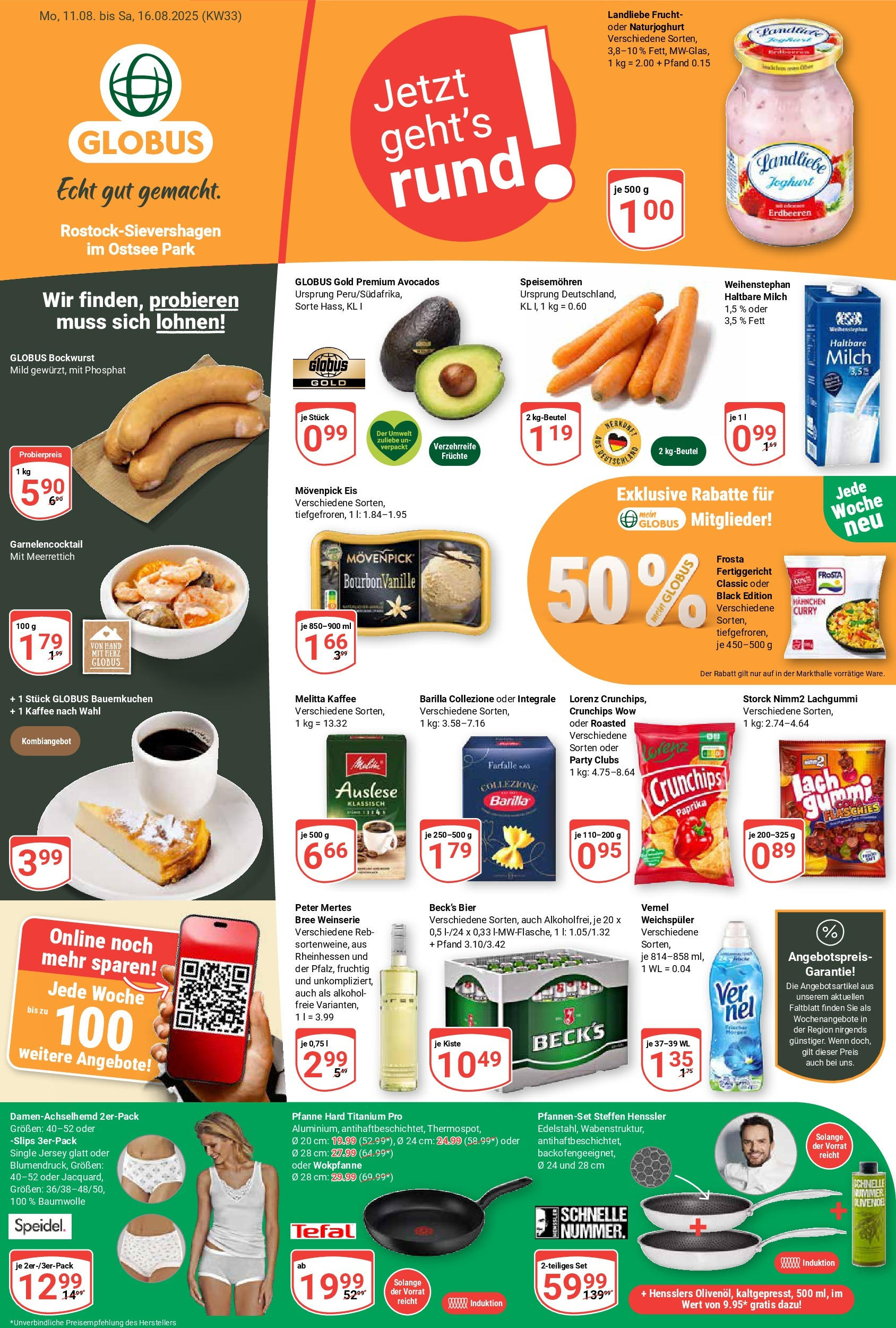 Globus prospekt Lambrechtshagen	 (ab 11.08.2025) » Angebote online | Seite: 1 | Produkte: Haltbare milch, Weichspüler, Paprika, Eis