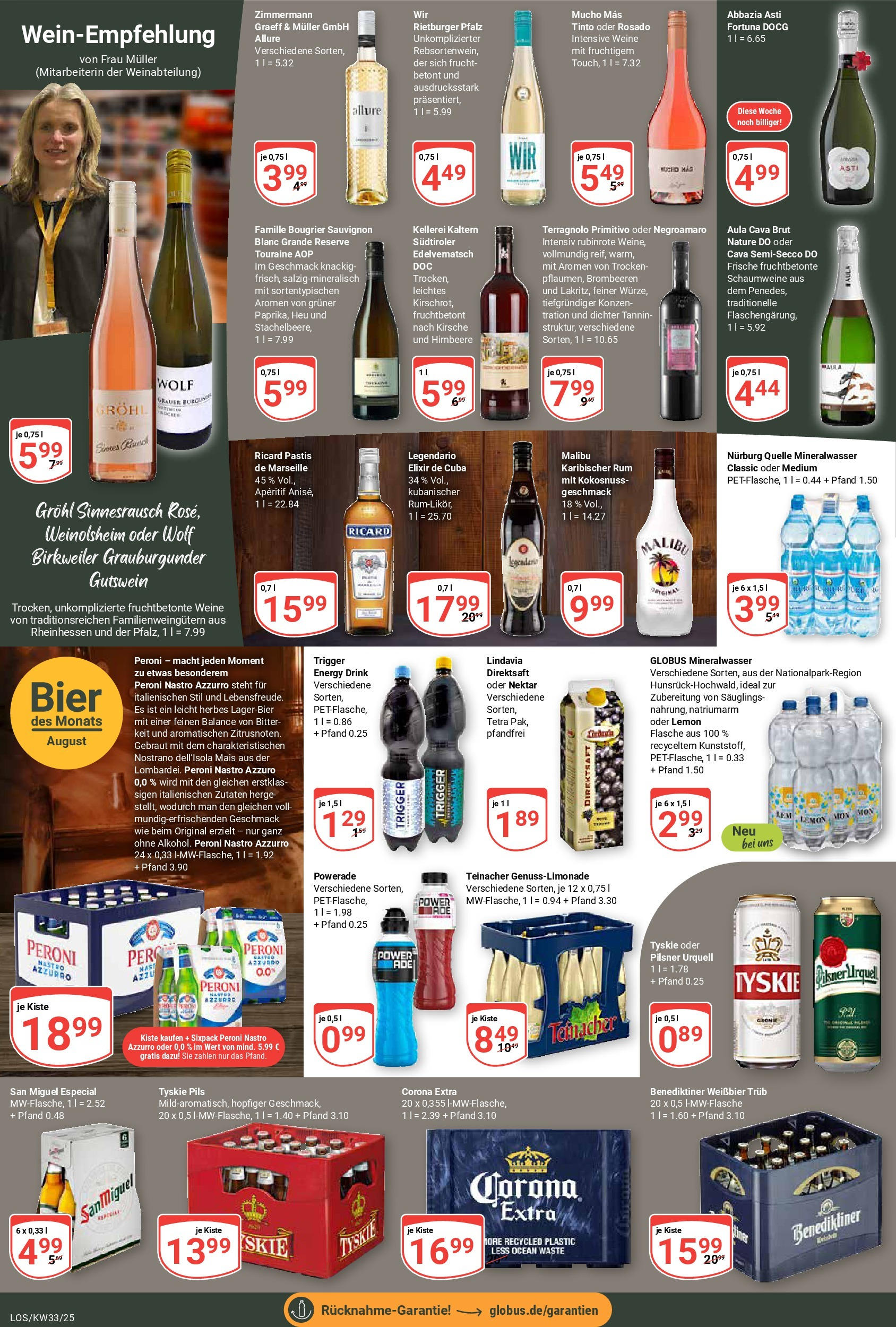 Globus prospekt Losheim Am See	 (ab 11.08.2025) » Angebote online | Seite: 19 | Produkte: Weißbier, Pils, Mineralwasser, Powerade
