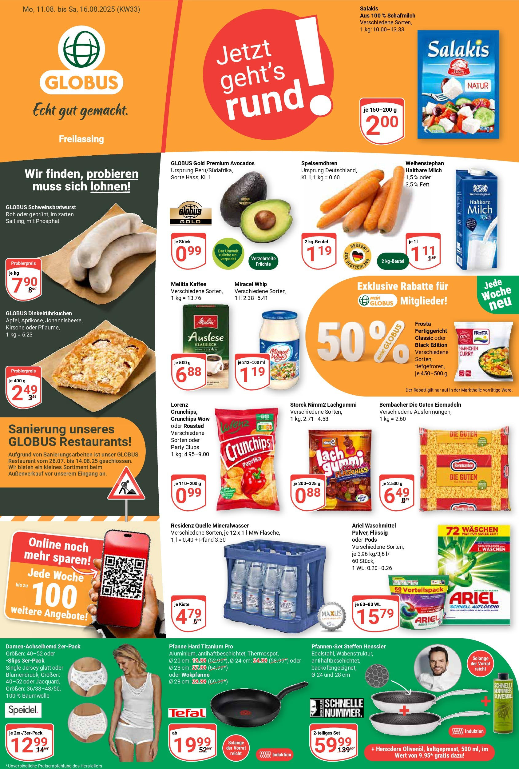 Globus prospekt Freilassing	 (ab 11.08.2025) » Angebote online | Seite: 1 | Produkte: Melitta kaffee, Ariel, Haltbare milch, Waschmittel