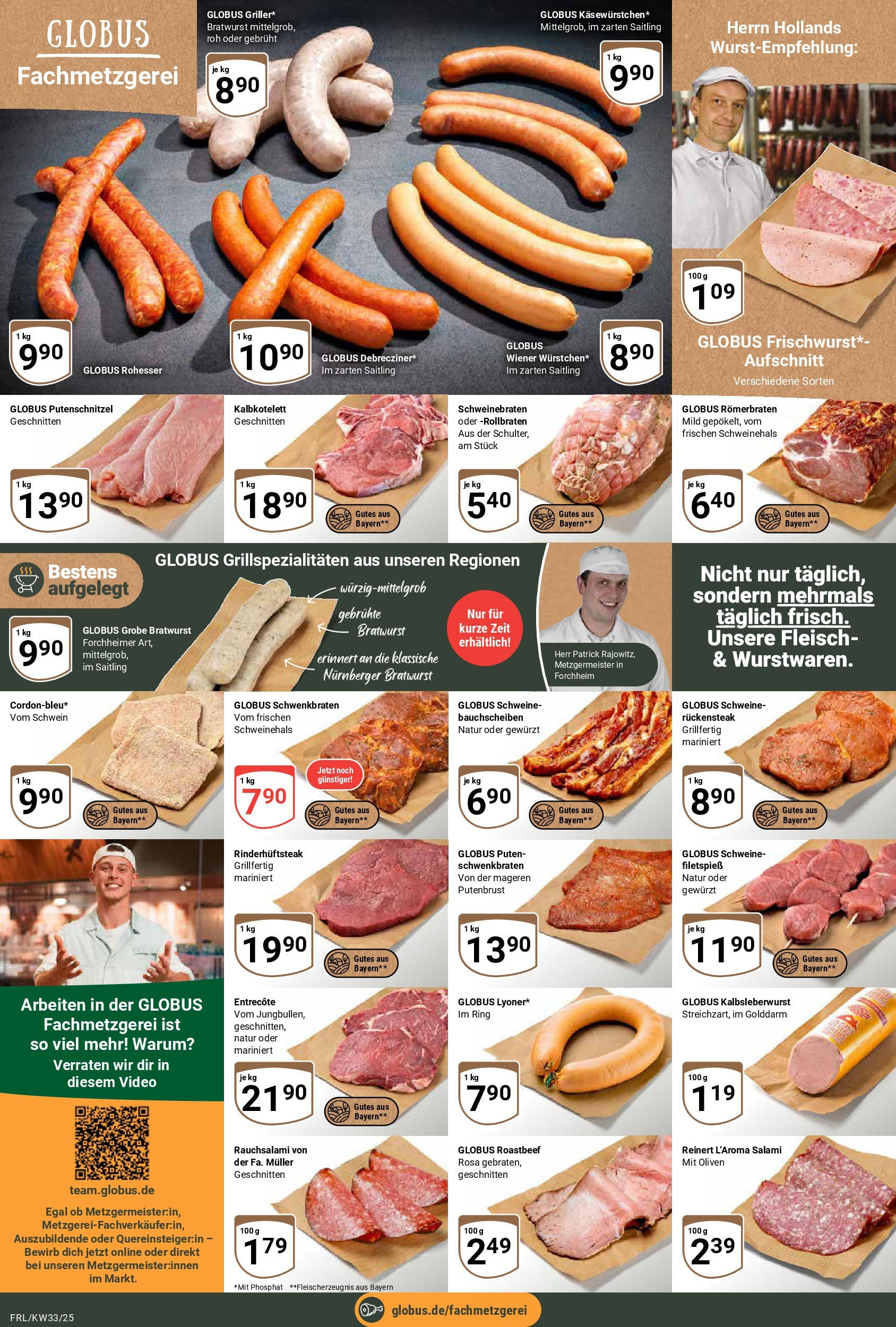 Globus prospekt Freilassing	 (ab 11.08.2025) » Angebote online | Seite: 6 | Produkte: Bratwurst, Roastbeef, Putenschnitzel, Fleisch