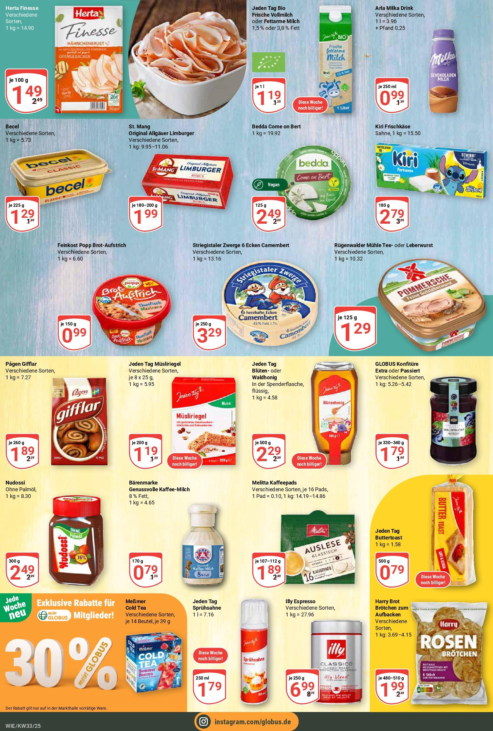 Globus prospekt Waghäusel	 (ab 11.08.2025) » Angebote online | Seite: 11 | Produkte: Milch, Butter, Brot, Herta finesse