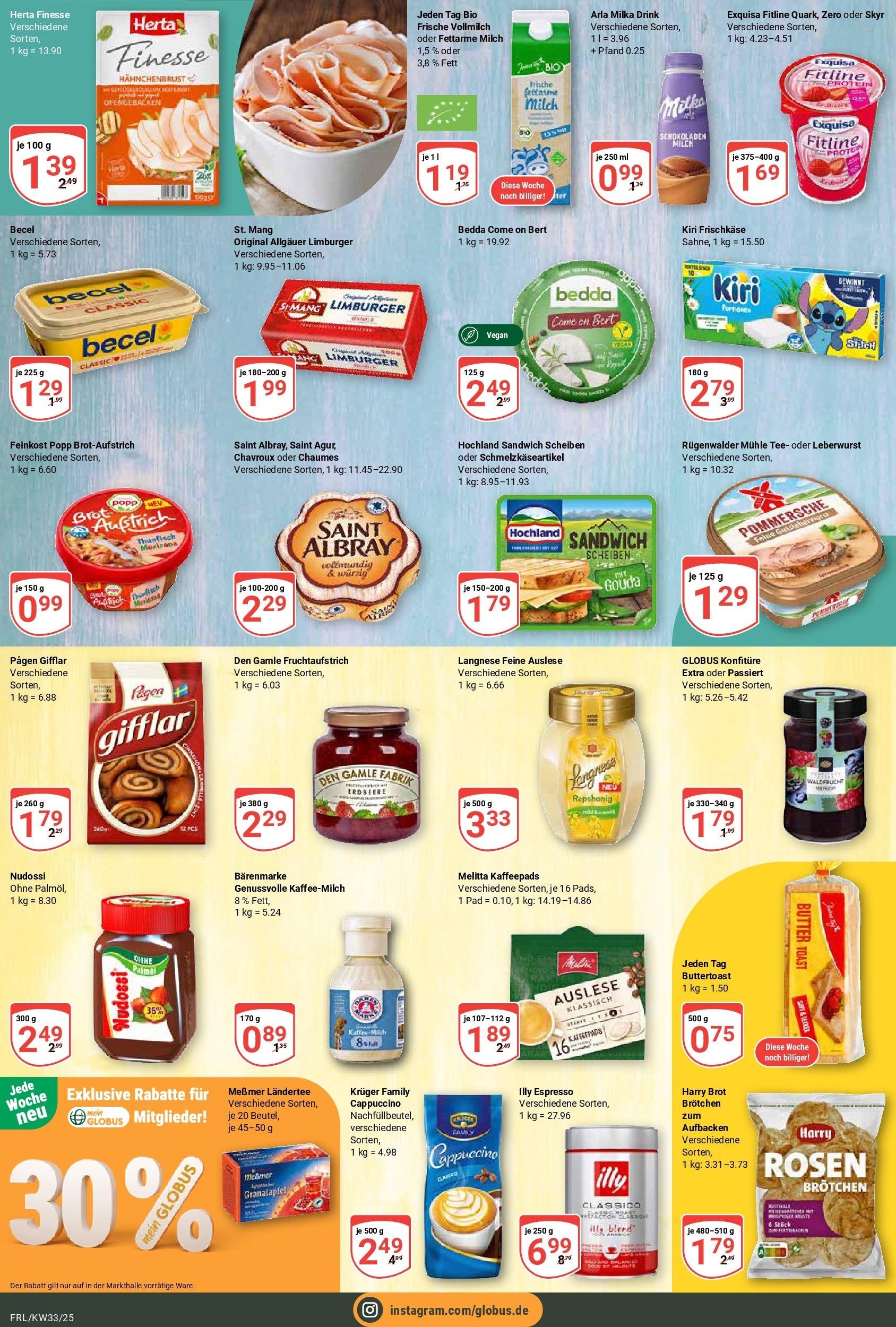 Globus prospekt Freilassing	 (ab 11.08.2025) » Angebote online | Seite: 9 | Produkte: Melitta, Langnese, Brot, Herta finesse