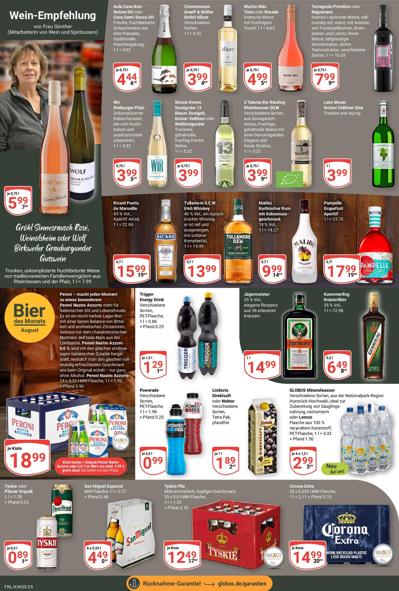 Globus prospekt Freilassing	 (ab 11.08.2025) » Angebote online | Seite: 14 | Produkte: Rum, Jägermeister, Powerade, Wein