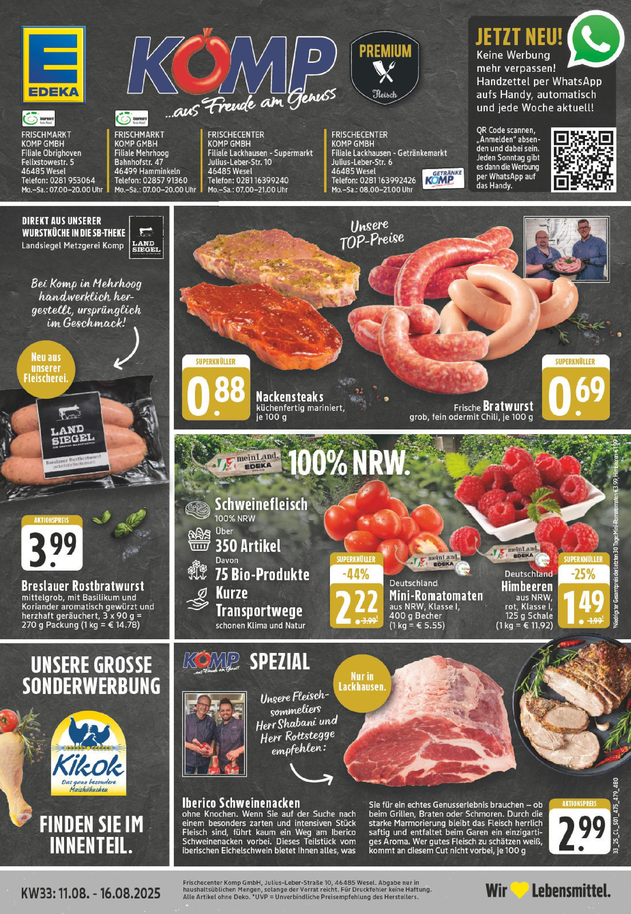 Edeka prospekt Wesel-Obrighoven	 (ab 11.08.2025) » Angebote Online | Seite: 1 | Produkte: Nackensteaks, Schweinenacken, Schweinefleisch, Uhr