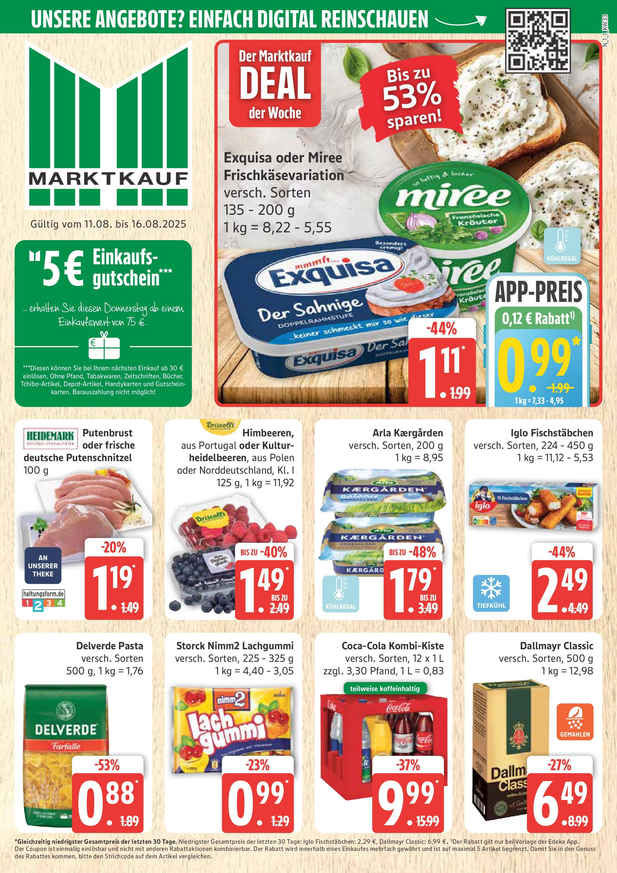Marktkauf - Marktkauf: Wochenangebote (ab 11.08.2025) » Angebote online | Seite: 1 | Produkte: Theke, Iglo, Exquisa, Fischstabchen