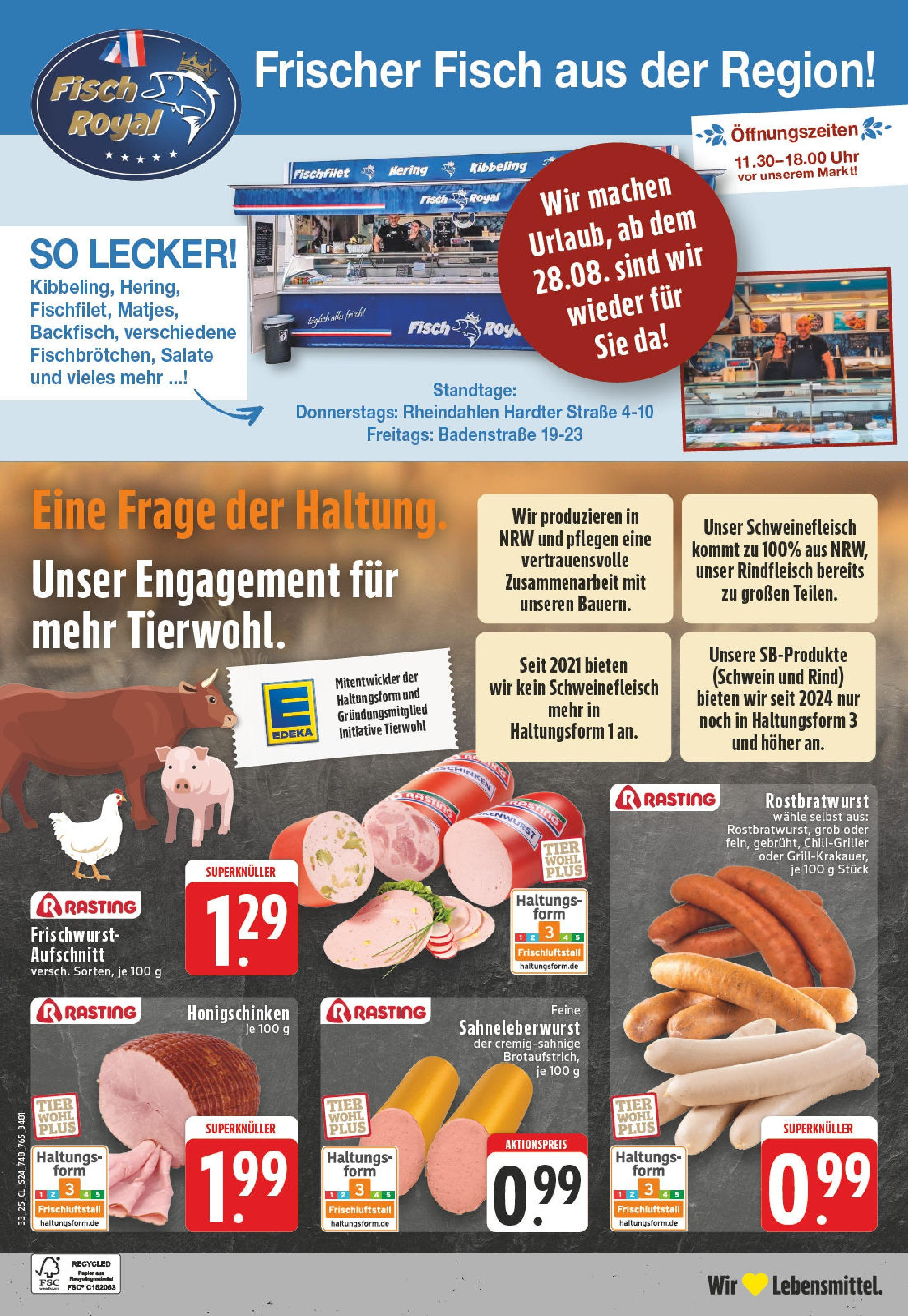 Edeka prospekt Mönchengladbach-Rheydt (ab 11.08.2025) » Angebote Online | Seite: 24 | Produkte: Fisch, Wurst, Schweinefleisch, Rindfleisch Edeka prospekt Mönchengladbach-Rheydt (ab 11.08.2025) » Angebote Online | Seite: 24 | Produkte: Fisch, Wurst, Schweinefleisch, Rindfleisch