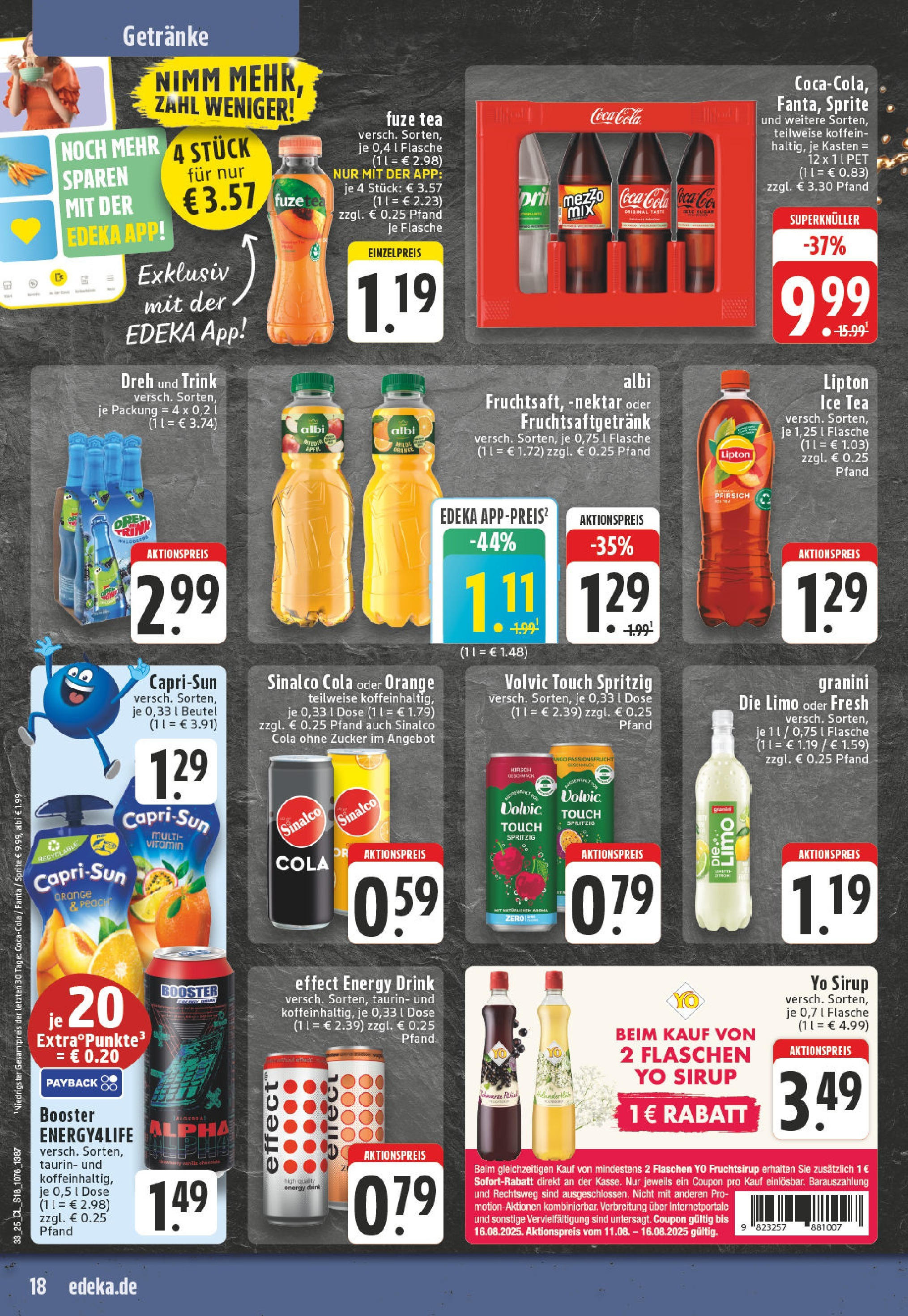 Edeka prospekt Herne	 (ab 11.08.2025) » Angebote Online | Seite: 18 | Produkte: Coca cola, Volvic touch, Granini die limo, Volvic