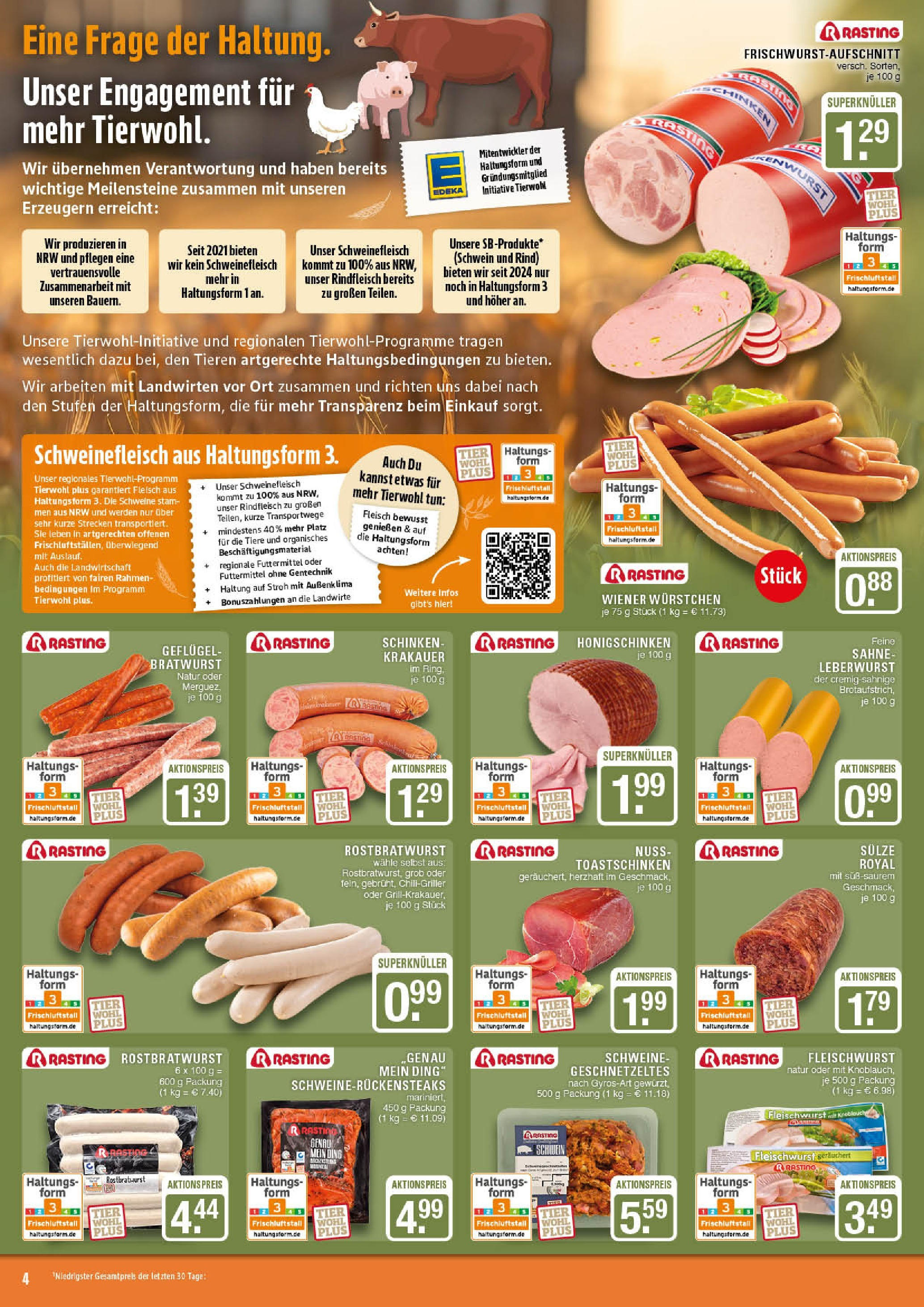 Edeka prospekt Marl	 (ab 11.08.2025) » Angebote Online | Seite: 4 | Produkte: Schinken, Schweinefleisch, Rindfleisch, Steak