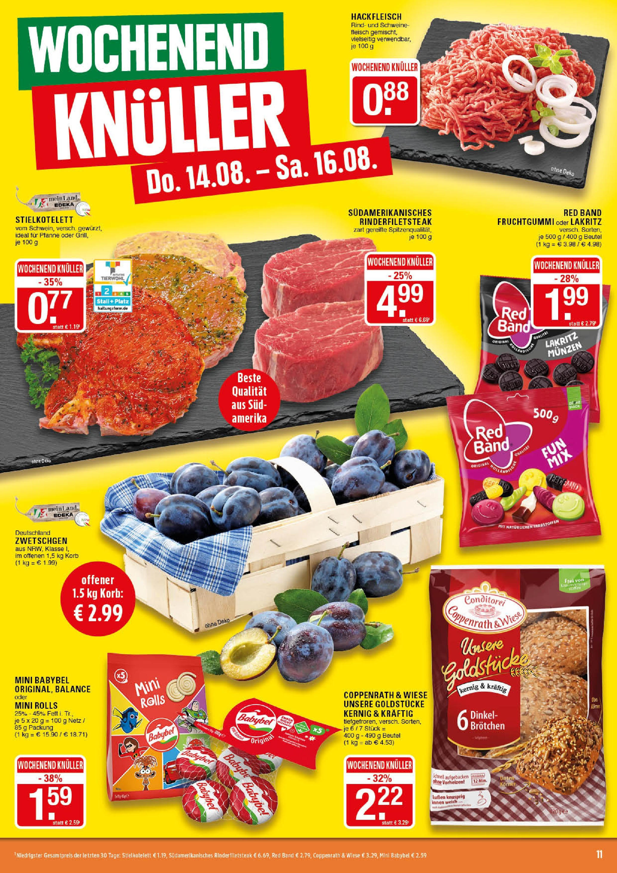 Edeka prospekt Marl	 (ab 11.08.2025) » Angebote Online | Seite: 11 | Produkte: Zwetschgen, Babybel, Steak, Fleisch