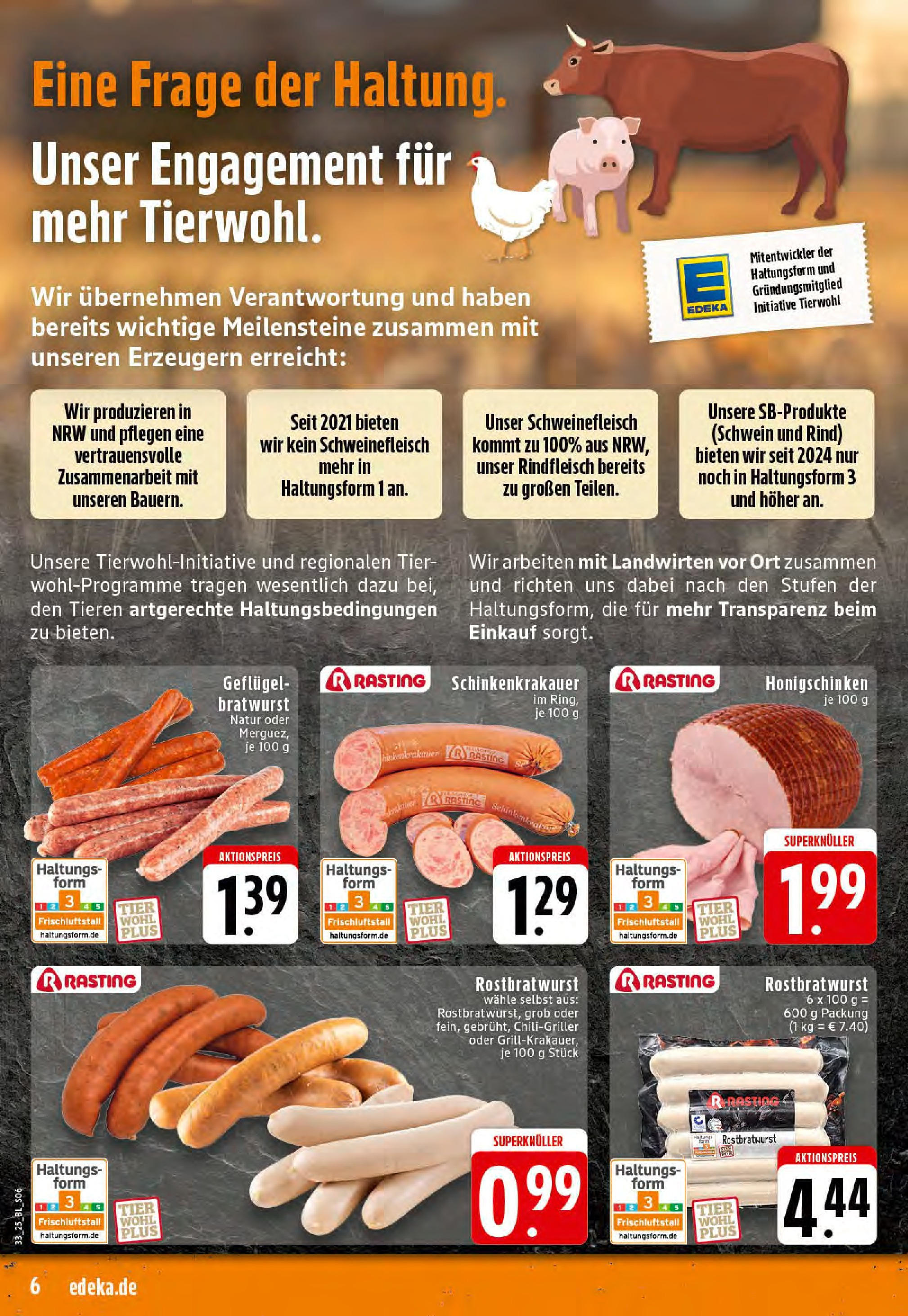 Edeka prospekt Mettingen	 (ab 11.08.2025) » Angebote Online | Seite: 6 | Produkte: Bratwurst, Schweinefleisch, Rindfleisch