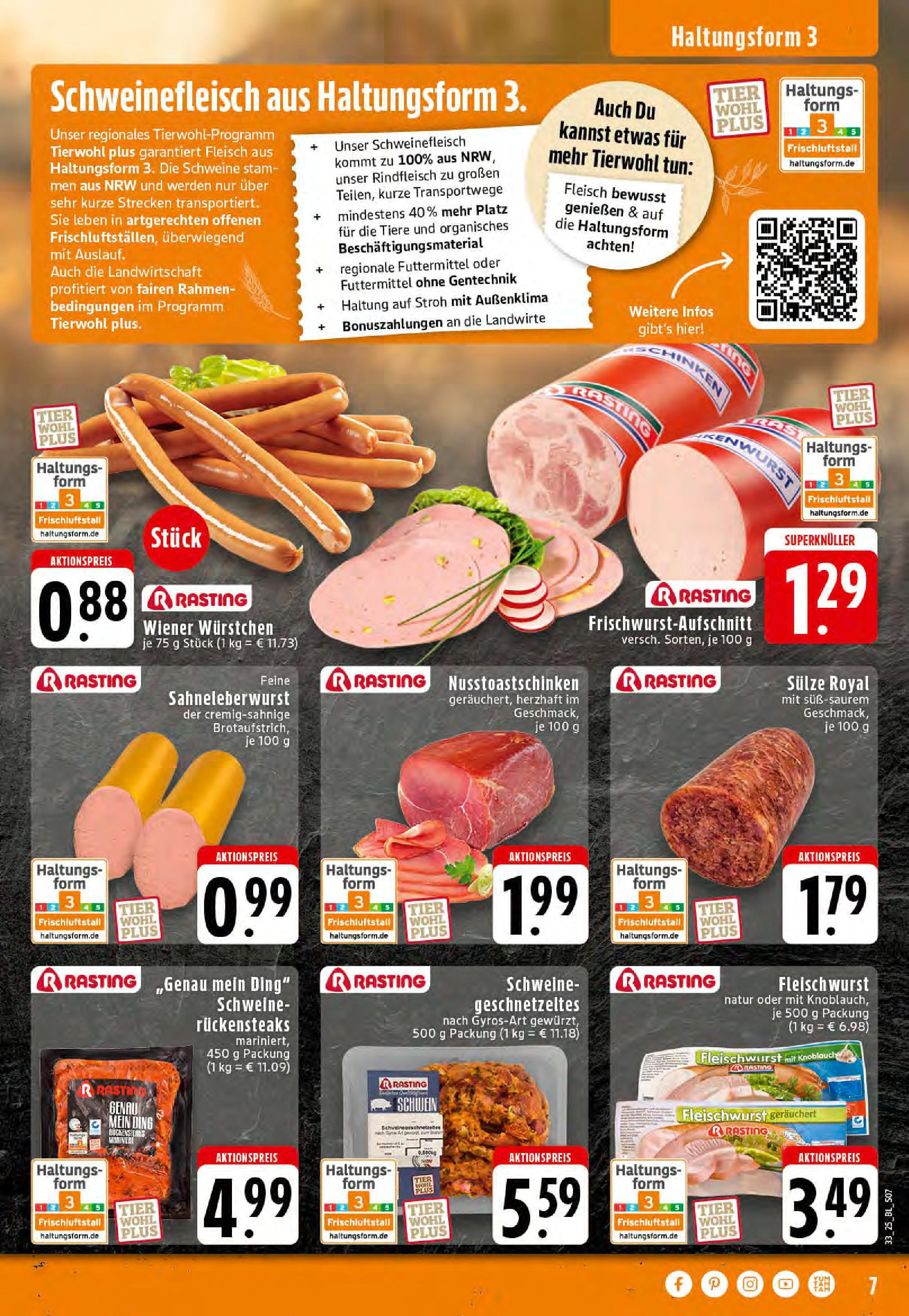 Edeka prospekt Mettingen	 (ab 11.08.2025) » Angebote Online | Seite: 7 | Produkte: Wiener wurstchen, Schweinefleisch, Rindfleisch, Fleisch