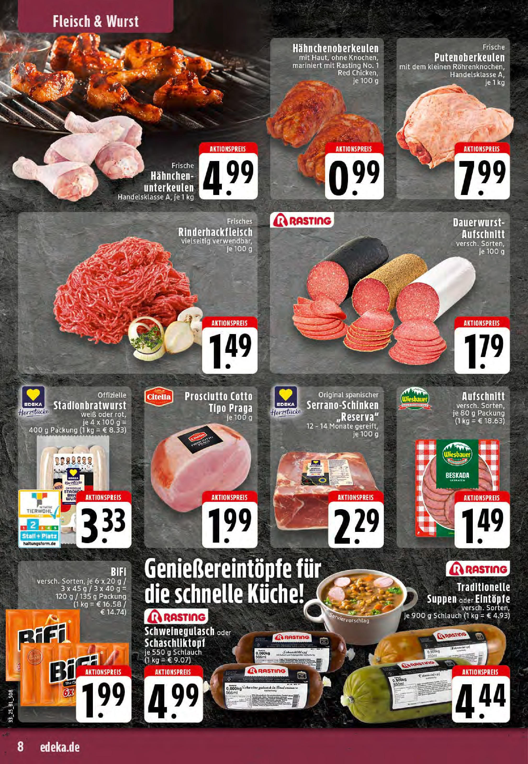 Edeka prospekt Mettingen	 (ab 11.08.2025) » Angebote Online | Seite: 8 | Produkte: Hahnchen, Küche, Wurst, Fleisch