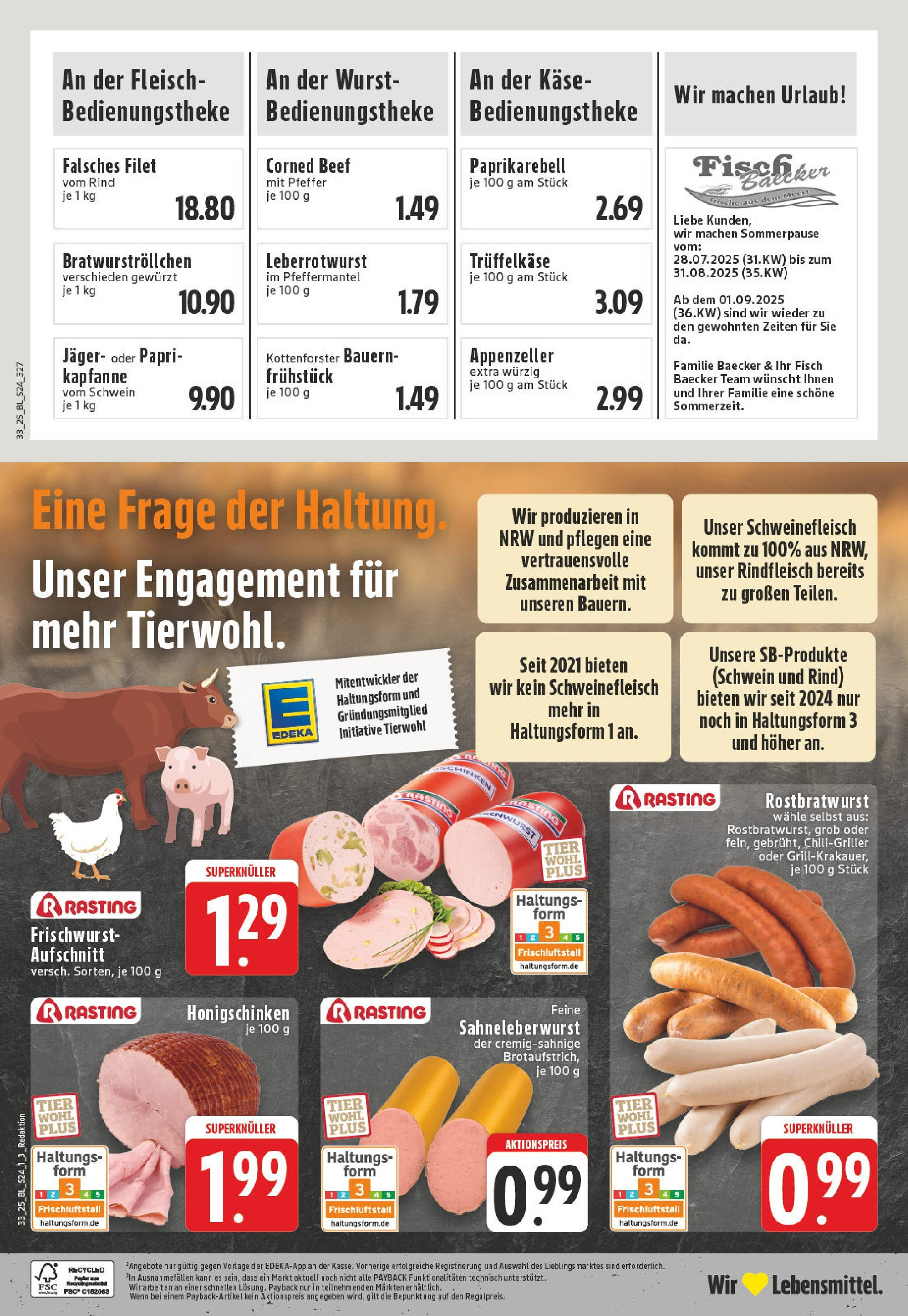 Edeka prospekt Dinslaken-Hiesfeld	 (ab 10.08.2025) » Angebote Online | Seite: 24 | Produkte: Käse, Wurst, Rindfleisch, Fleisch