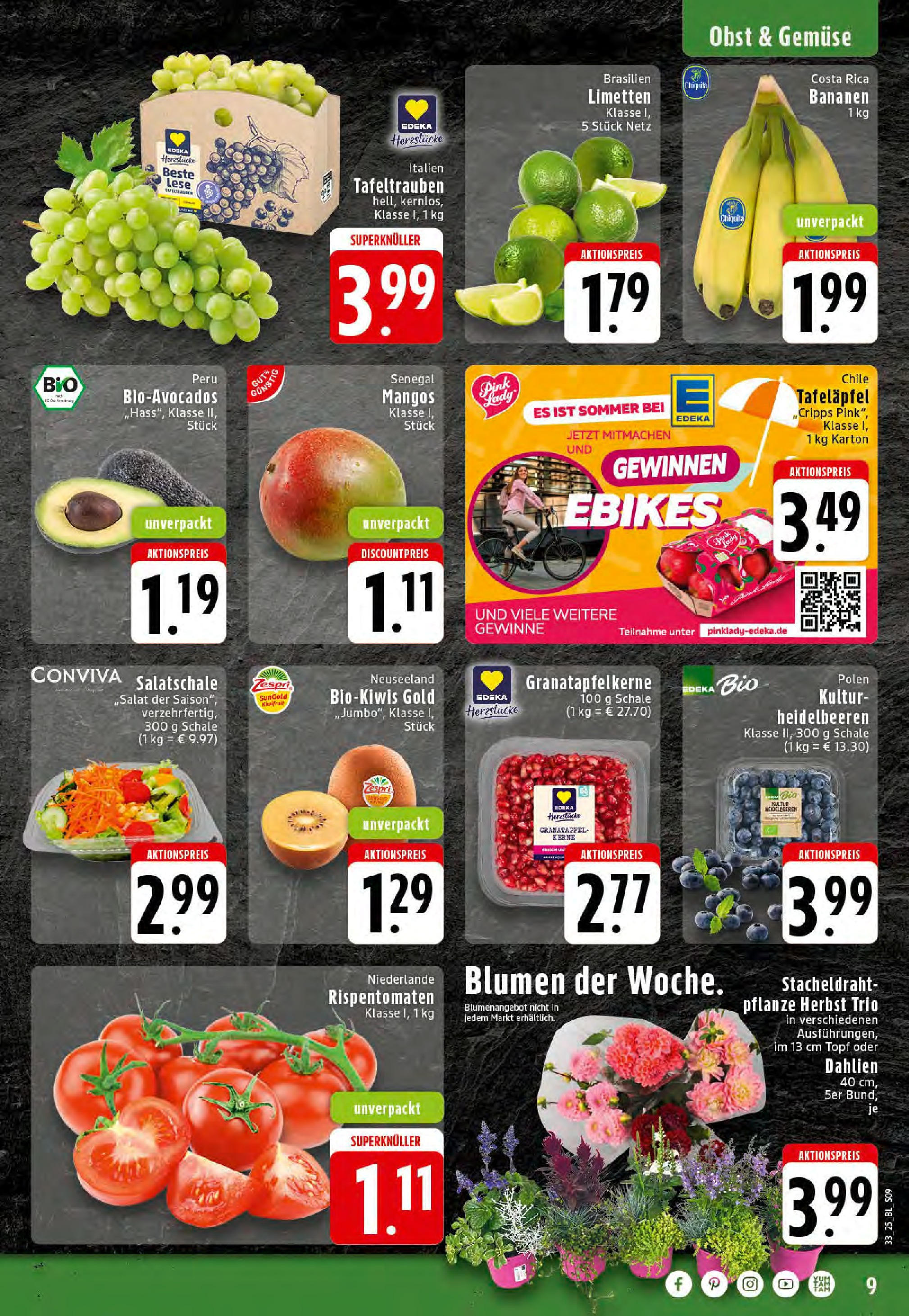 Edeka prospekt Mettingen	 (ab 11.08.2025) » Angebote Online | Seite: 9 | Produkte: Granatapfel, Limetten, Heidelbeeren, Obst