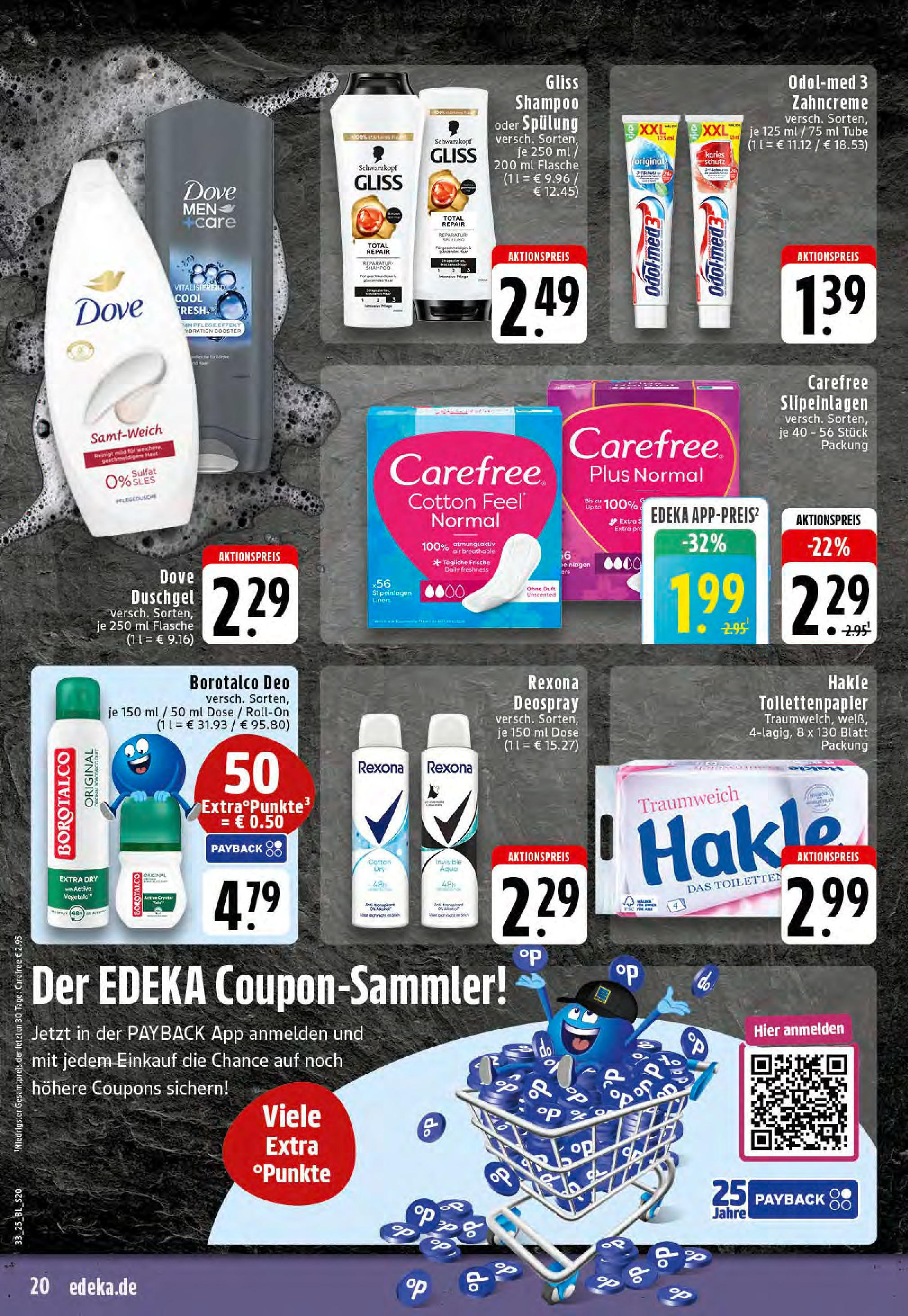 Edeka prospekt Mettingen	 (ab 11.08.2025) » Angebote Online | Seite: 20 | Produkte: Shampoo, Duschgel, Deospray, Toilettenpapier