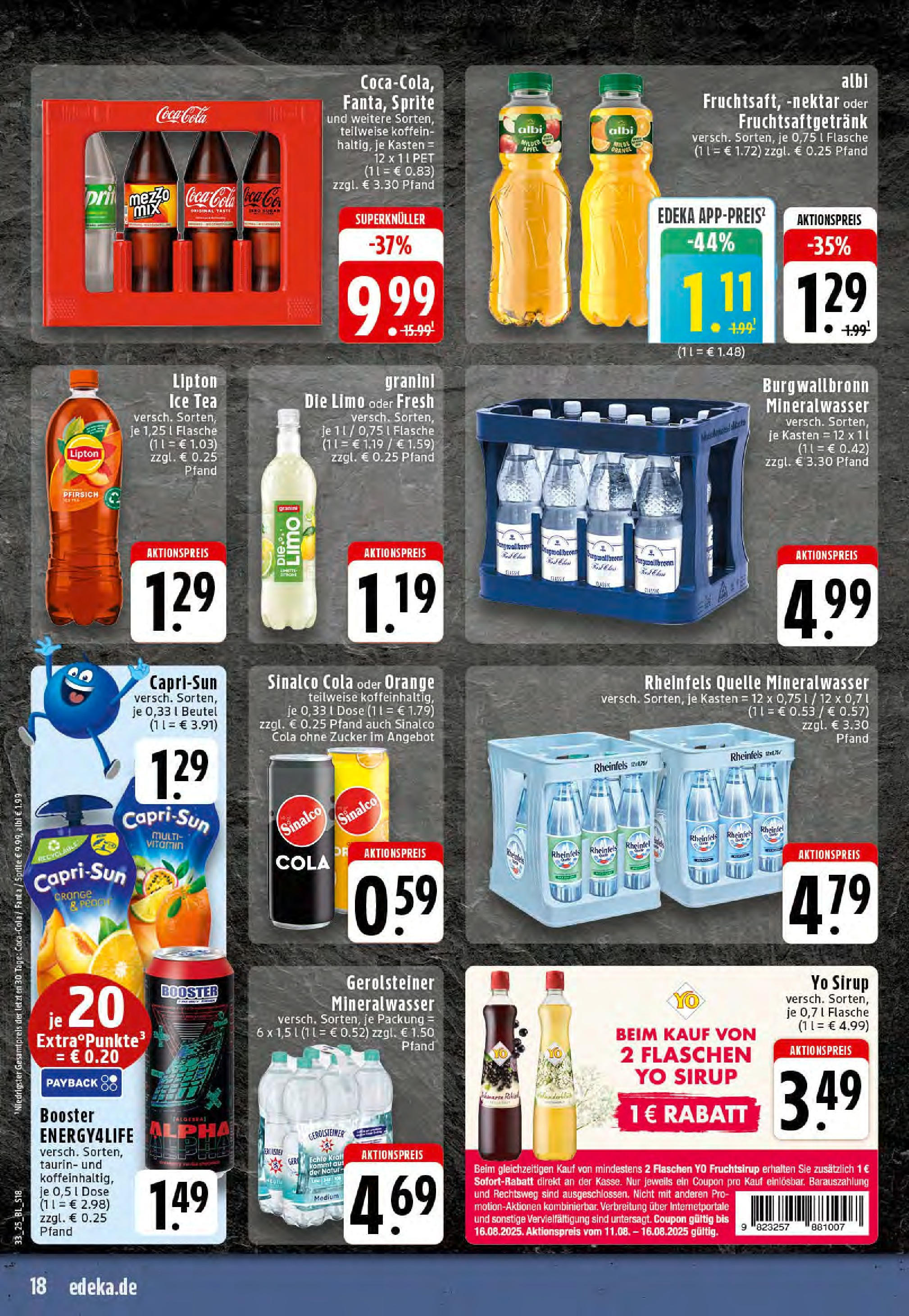 Edeka prospekt Mettingen	 (ab 11.08.2025) » Angebote Online | Seite: 18 | Produkte: Sinalco, Äpfel, Mineralwasser, Granini die limo