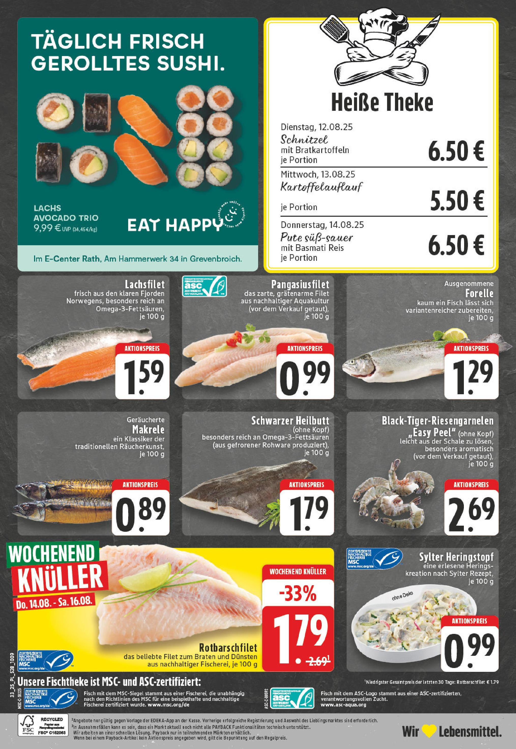 Edeka prospekt Grevenbroich	 (ab 11.08.2025) » Angebote Online | Seite: 28 | Produkte: Schnitzel, Fisch, Avocado, Lachs