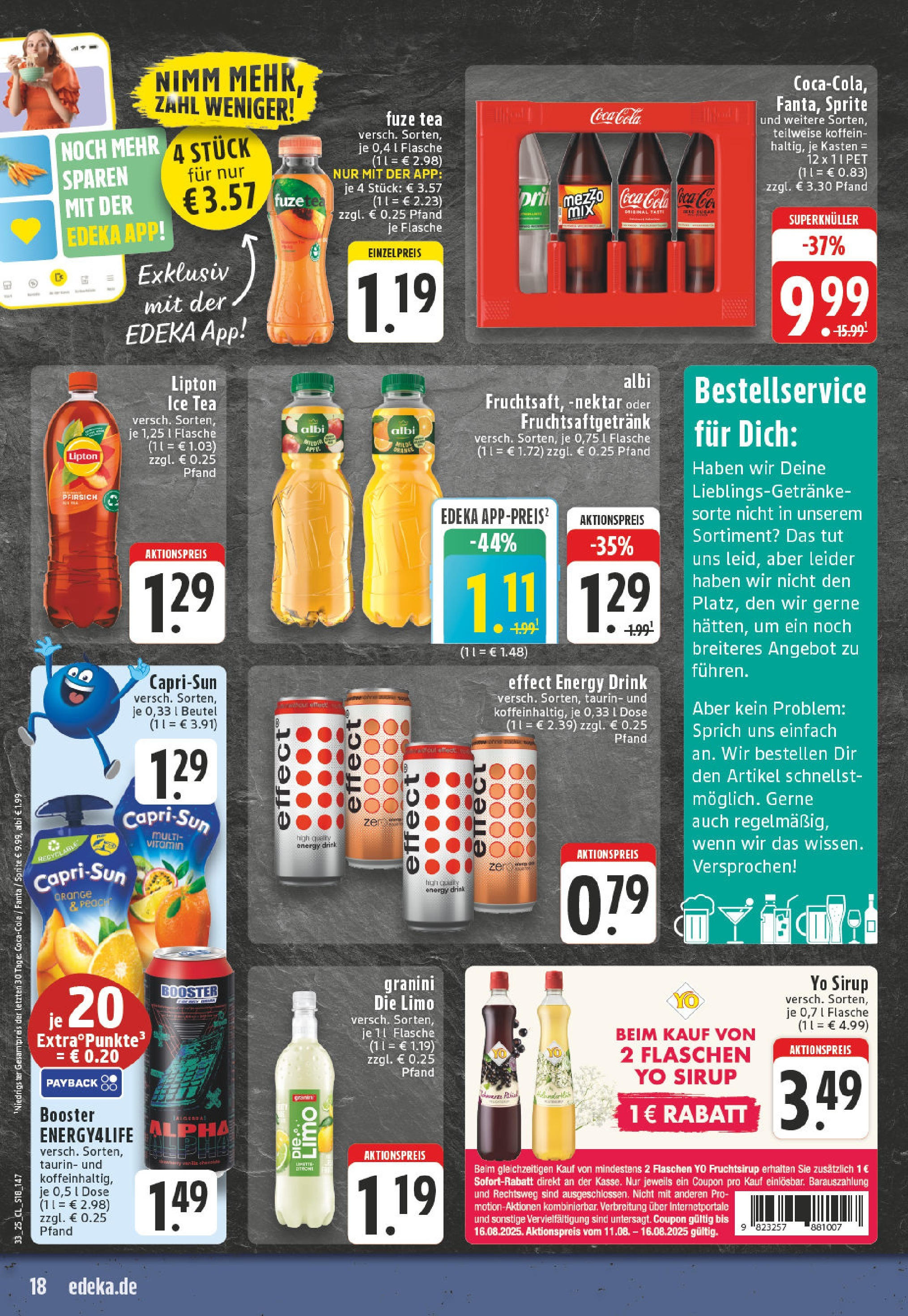 Edeka prospekt Bornheim-Walberberg	 (ab 11.08.2025) » Angebote Online | Seite: 18 | Produkte: Fuze tea, Coca cola, Fanta, Sirup