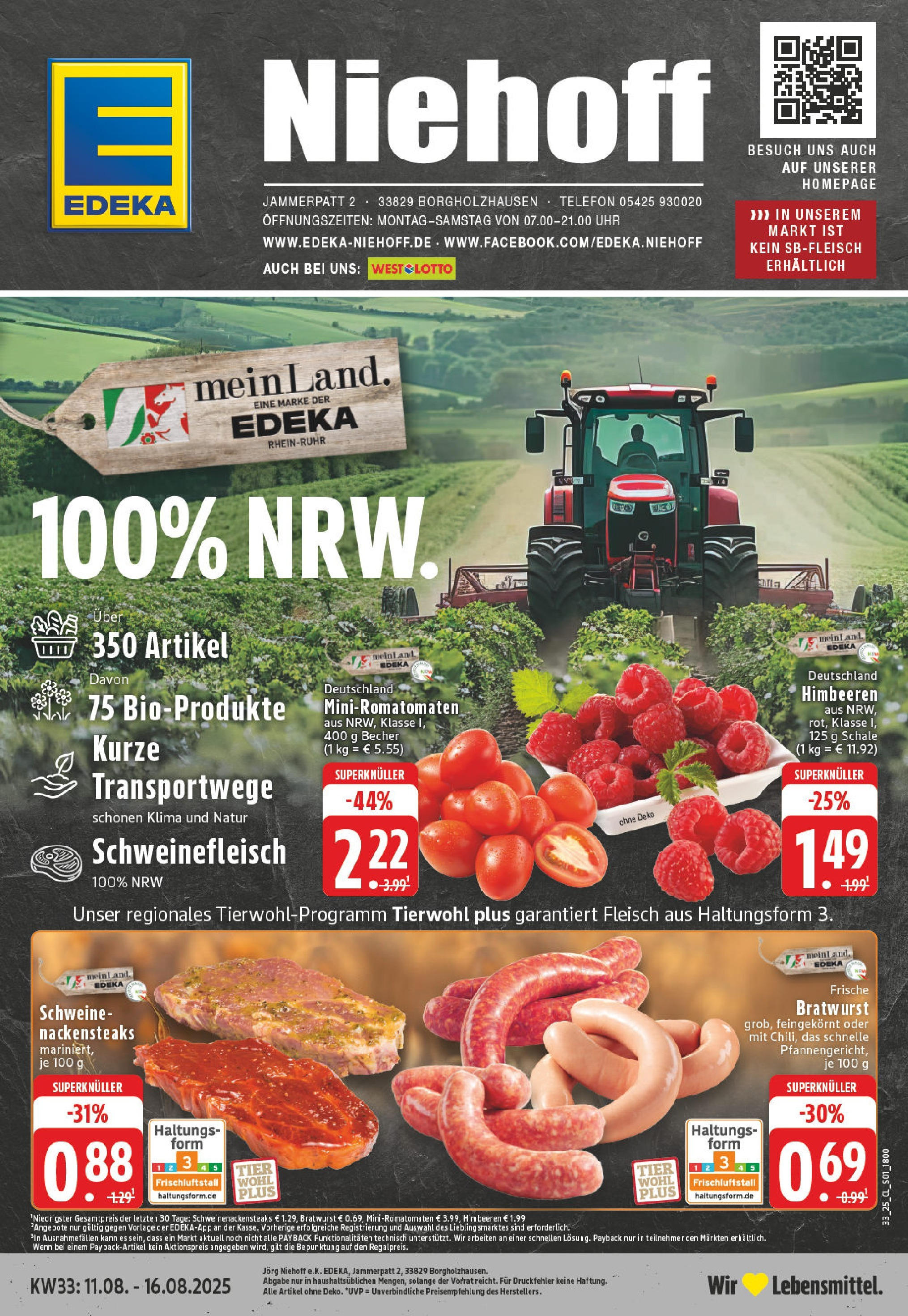 Edeka prospekt Borgholzhausen	 (ab 11.08.2025) » Angebote Online | Seite: 1 | Produkte: Bratwurst, Schweinefleisch, Fleisch, Uhr