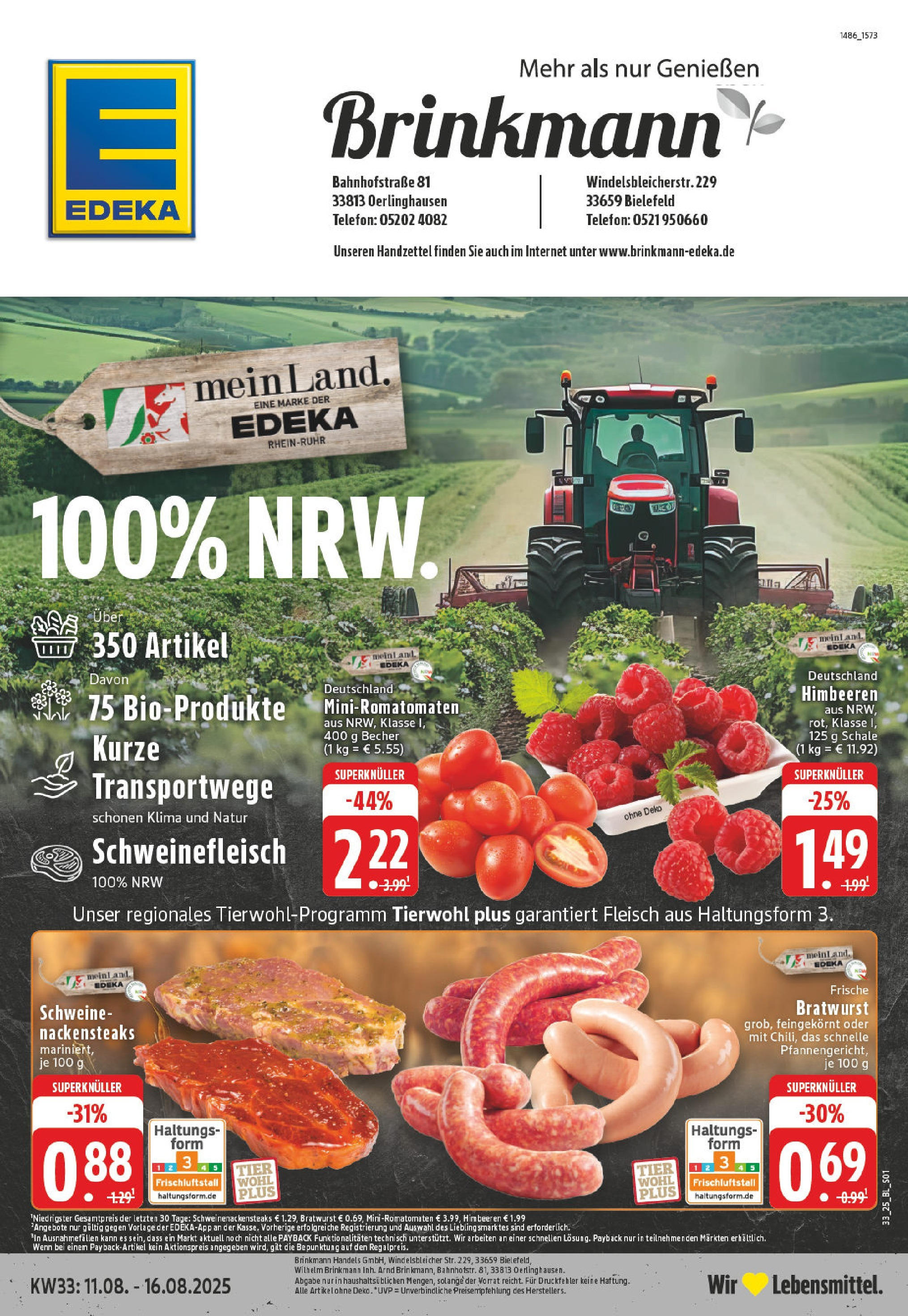Edeka prospekt Bielefeld	 (ab 11.08.2025) » Angebote Online | Seite: 1 | Produkte: Himbeeren, Nackensteaks, Bratwurst, Telefon