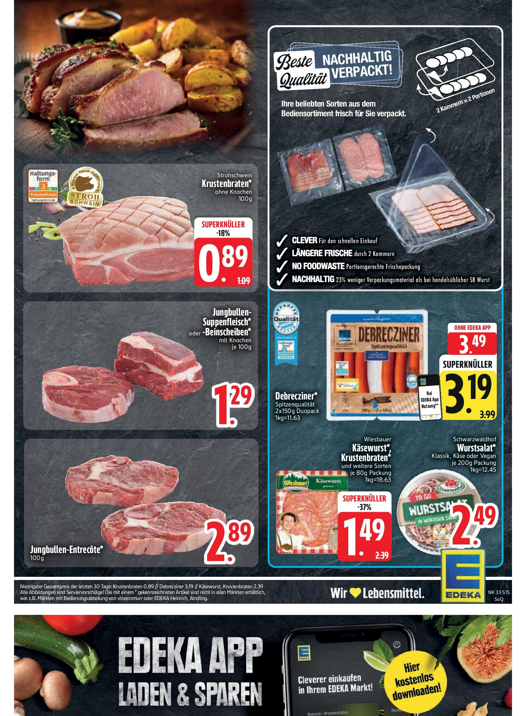 Edeka prospekt Trostberg	 (ab 11.08.2025) » Angebote Online | Seite: 15 | Produkte: Käse, Krustenbraten, Wurst, Steak
