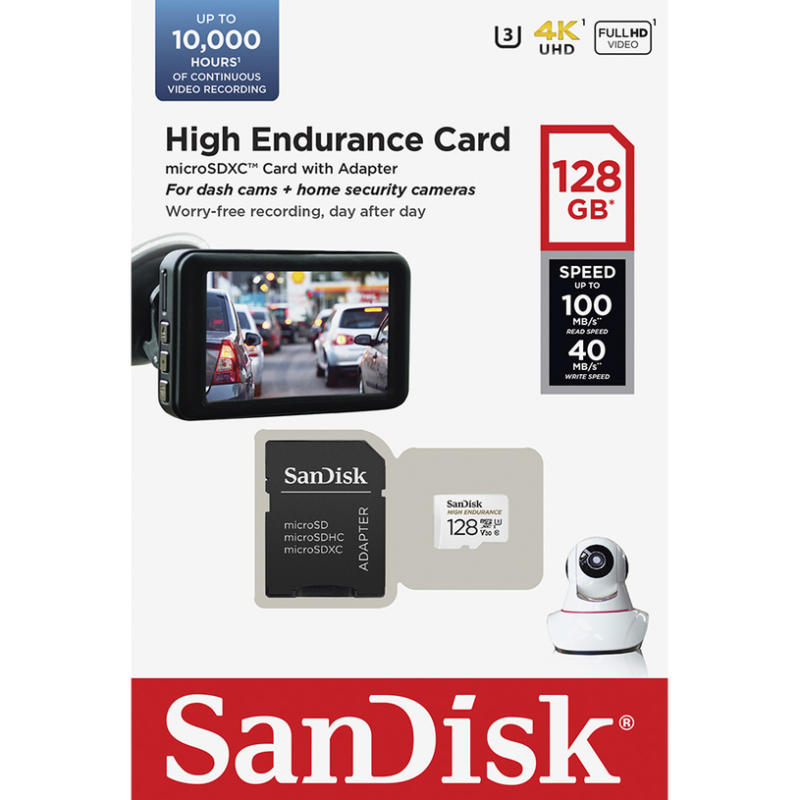 Карта памет SANDISK MICRO SD HIGH ENDURANCE 128GB КЛАС 10 U3 V30 XC-I