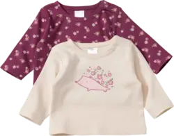 ALANA Langarmshirts mit Igel-Motiv & Blumen-Muster, beere + beige, Gr. 62