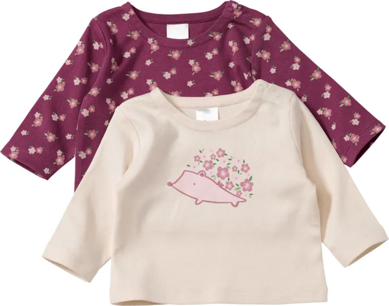 ALANA Langarmshirts mit Igel-Motiv & Blumen-Muster, beere + beige, Gr. 62