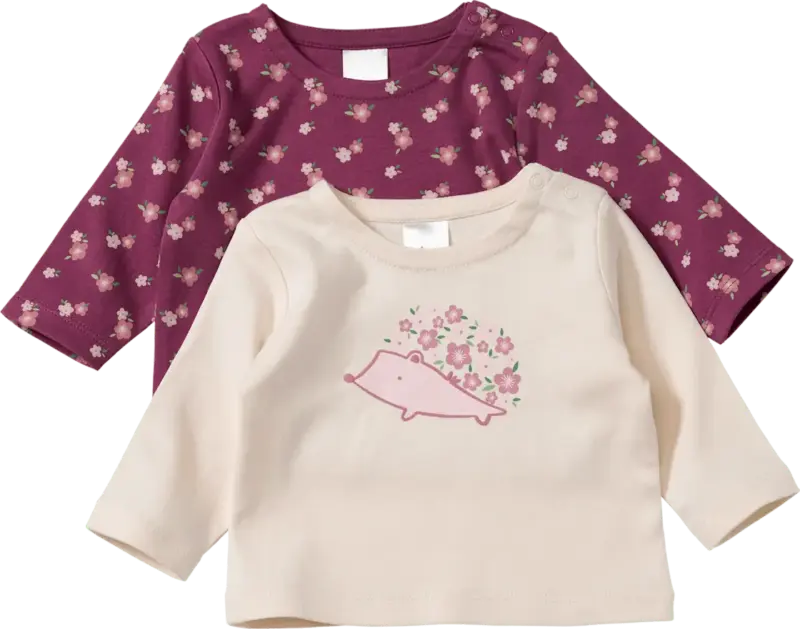 ALANA Langarmshirts mit Igel-Motiv & Blumen-Muster, beere + beige, Gr. 62