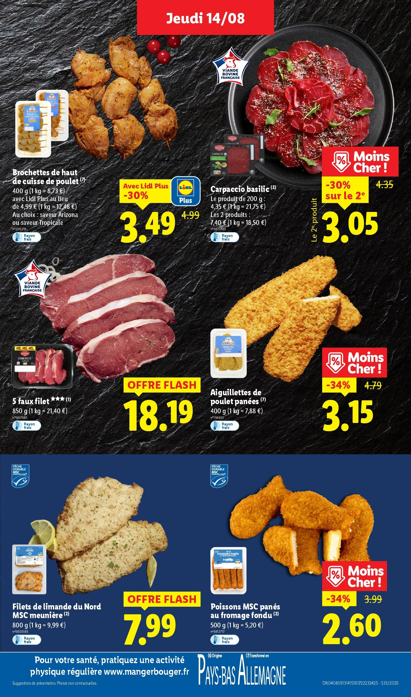Catalogue LIDL du 13/08/2025 | Promo prospectus en ligne | Page: 7 | Produits: Pêche, Volaille, Viande, Cuisse de poulet