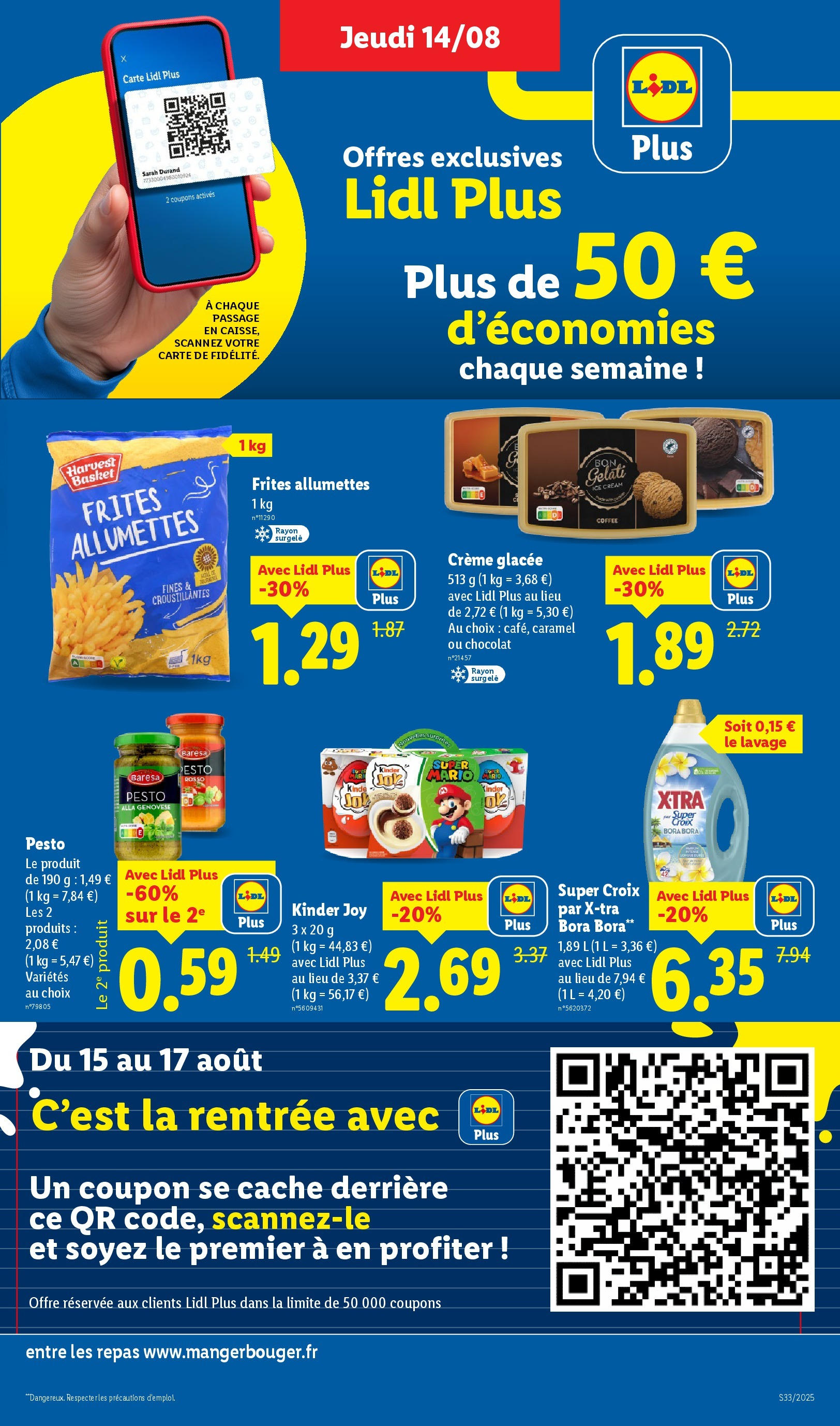 Catalogue LIDL du 13/08/2025 | Promo prospectus en ligne | Page: 9 | Produits: Frites, Pesto, Kinder Joy, Crème