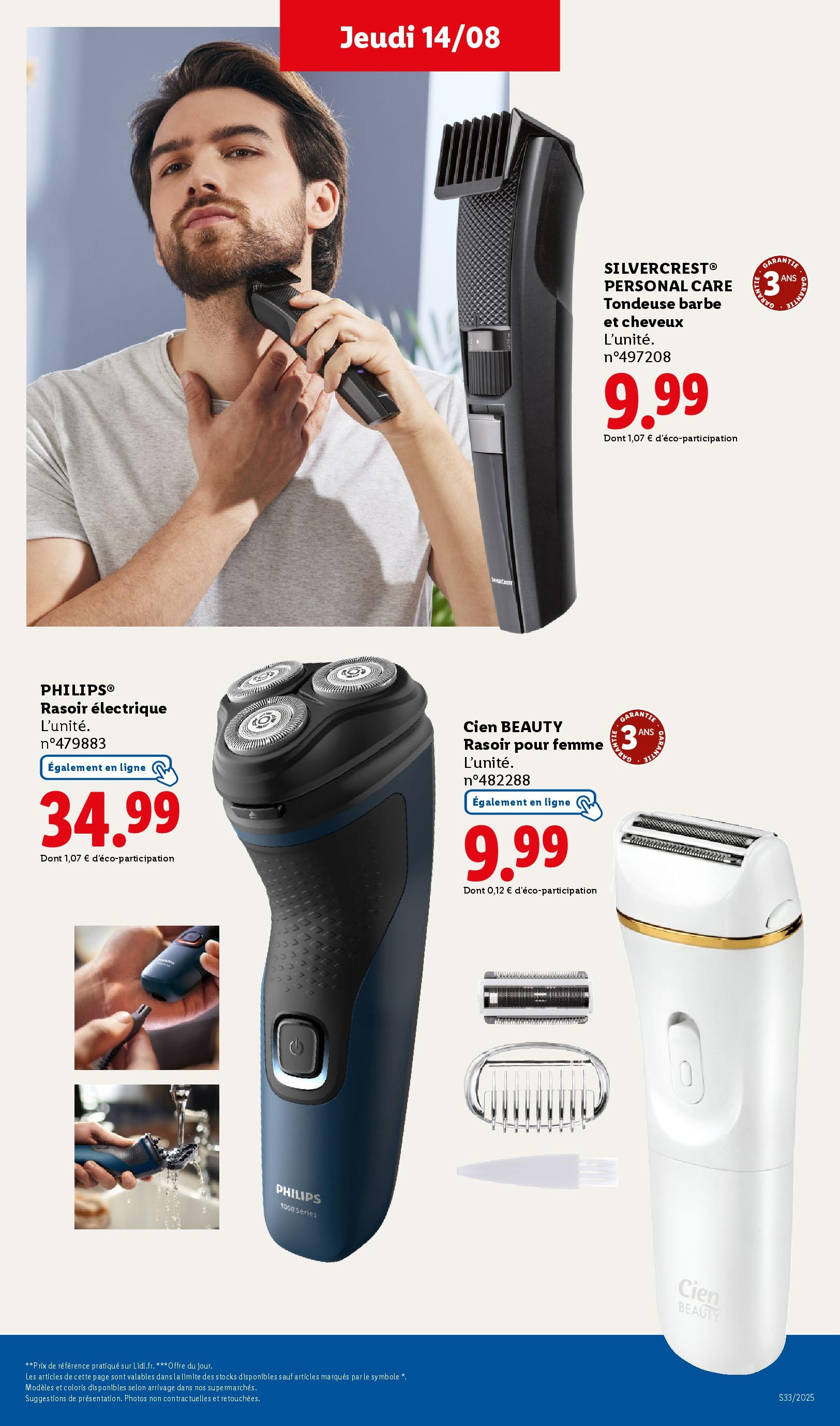 Catalogue LIDL du 13/08/2025 | Promo prospectus en ligne | Page: 35 | Produits: Rasoir électrique, Rasoir, Tondeuse, Philips rasoir electrique