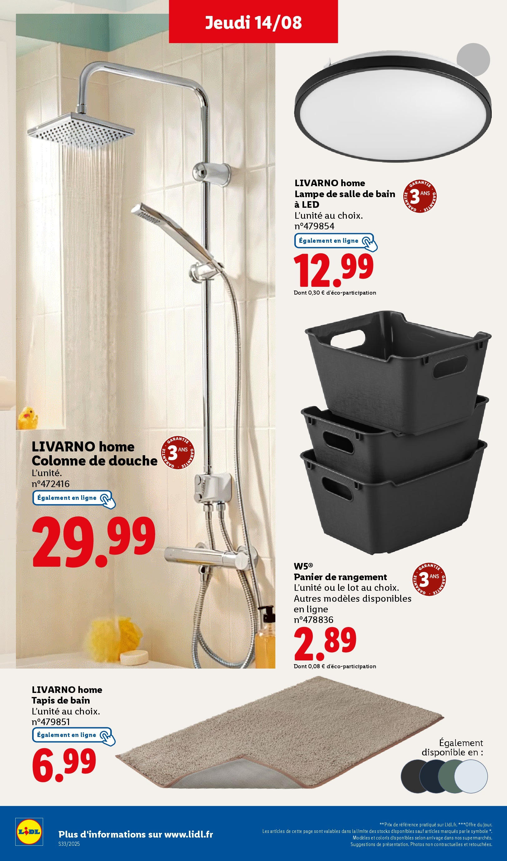 Catalogue LIDL du 13/08/2025 | Promo prospectus en ligne | Page: 40 | Produits: Tapis de bain, Douche, Panier, Lampe