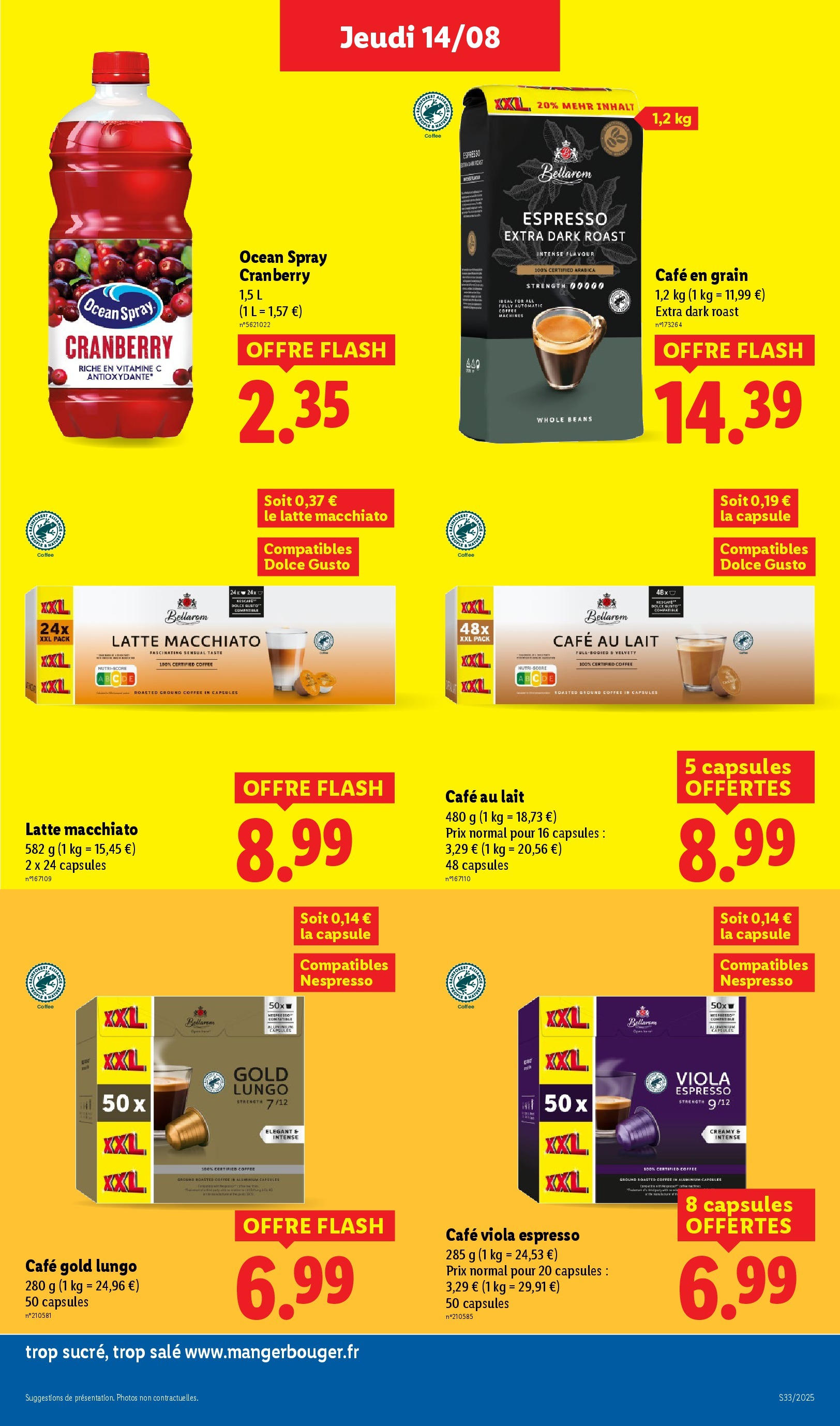 Catalogue LIDL du 13/08/2025 | Promo prospectus en ligne | Page: 23 | Produits: Dolce Gusto, Café en grain, Lait, Café