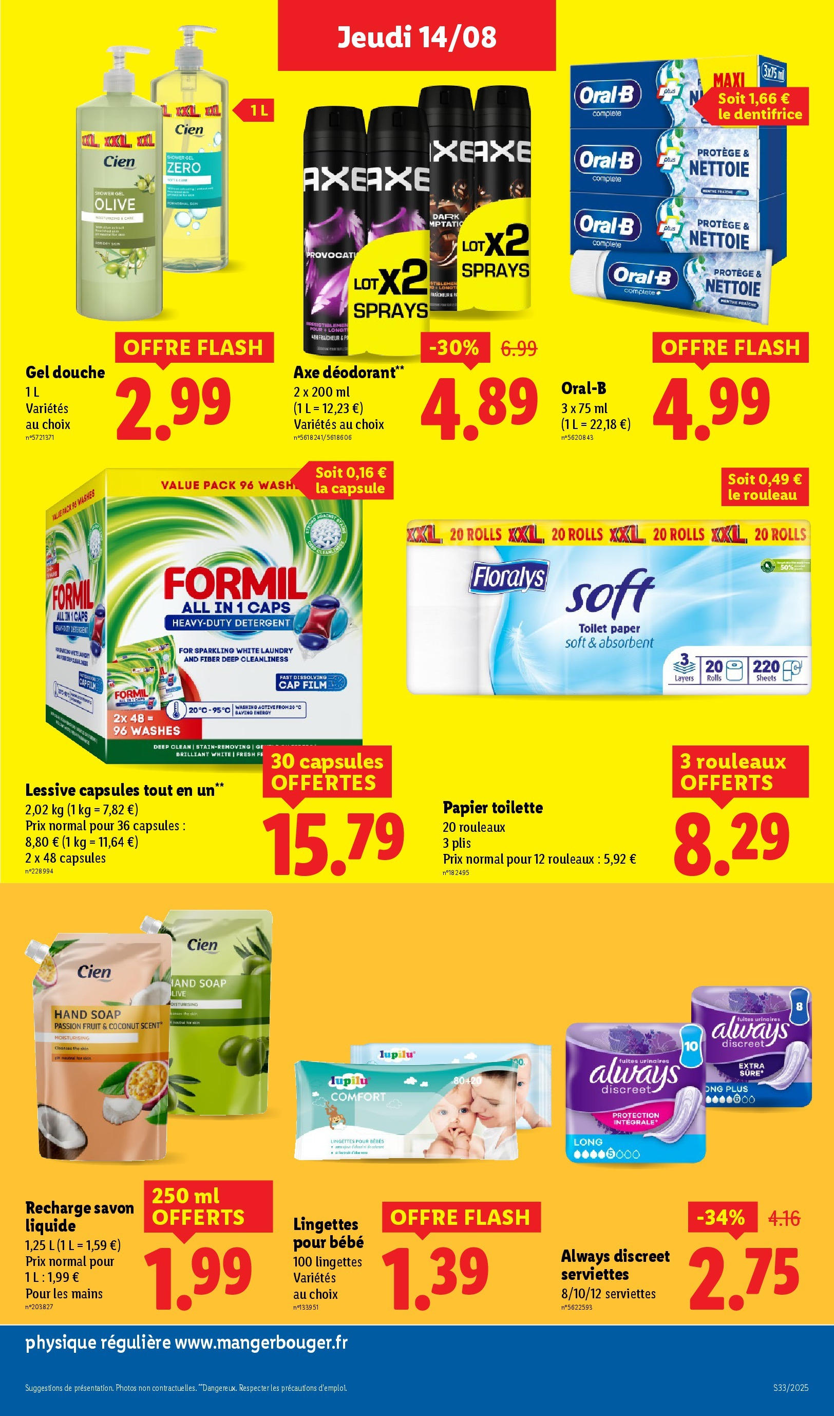Catalogue LIDL du 13/08/2025 | Promo prospectus en ligne | Page: 25 | Produits: Oral-b, Papier Toilette Floralys, Dentifrice, Douche